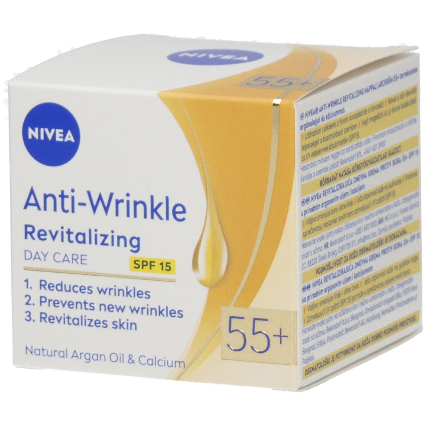 NIVEA Anti-Falten + Vitalität Tagespflege 55+ Tagescreme mit SPF 15, Arganöl und Kalzium.