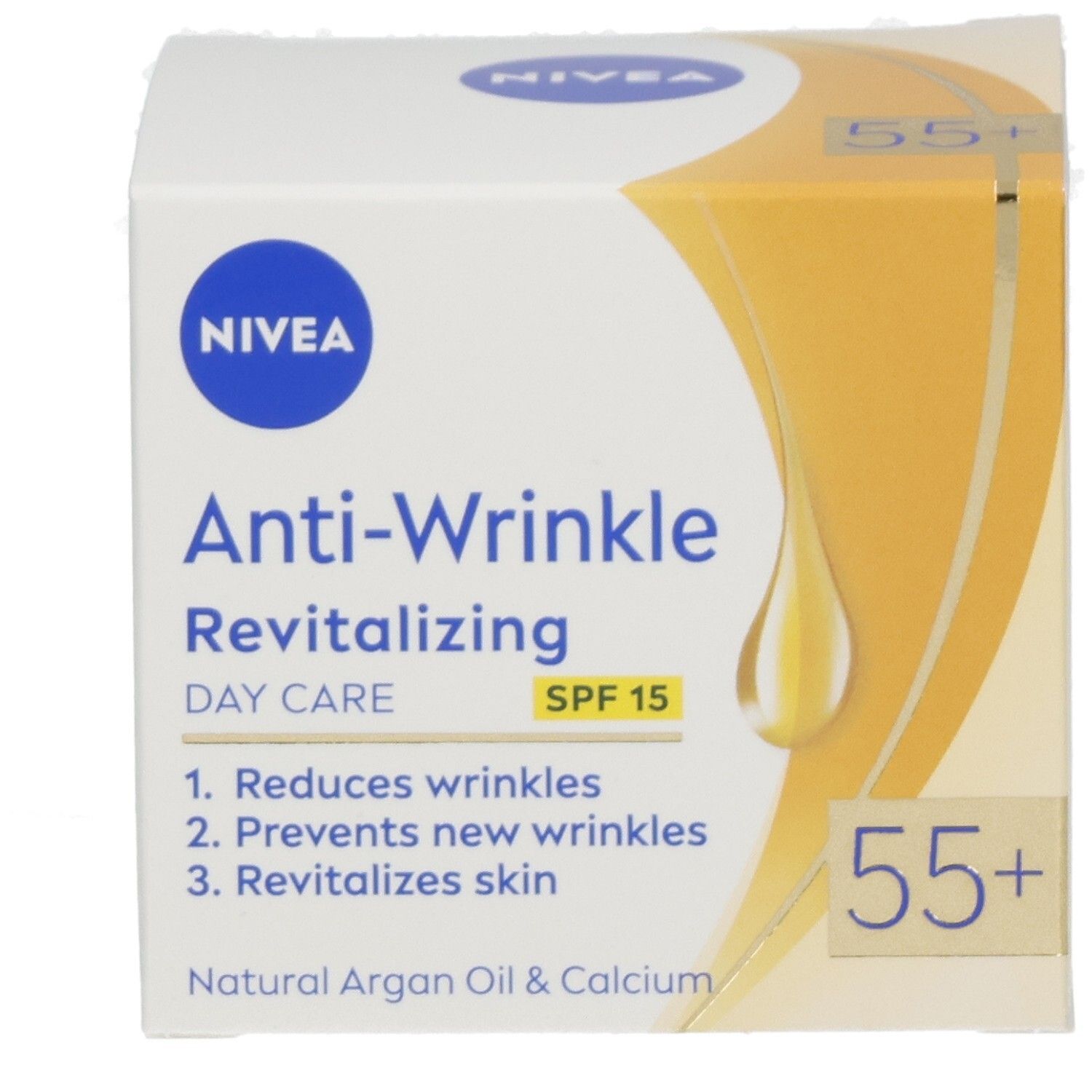 NIVEA Anti-Falten + Vitalität Tagespflege 55+ Tagescreme mit SPF 15, Arganöl und Kalzium.