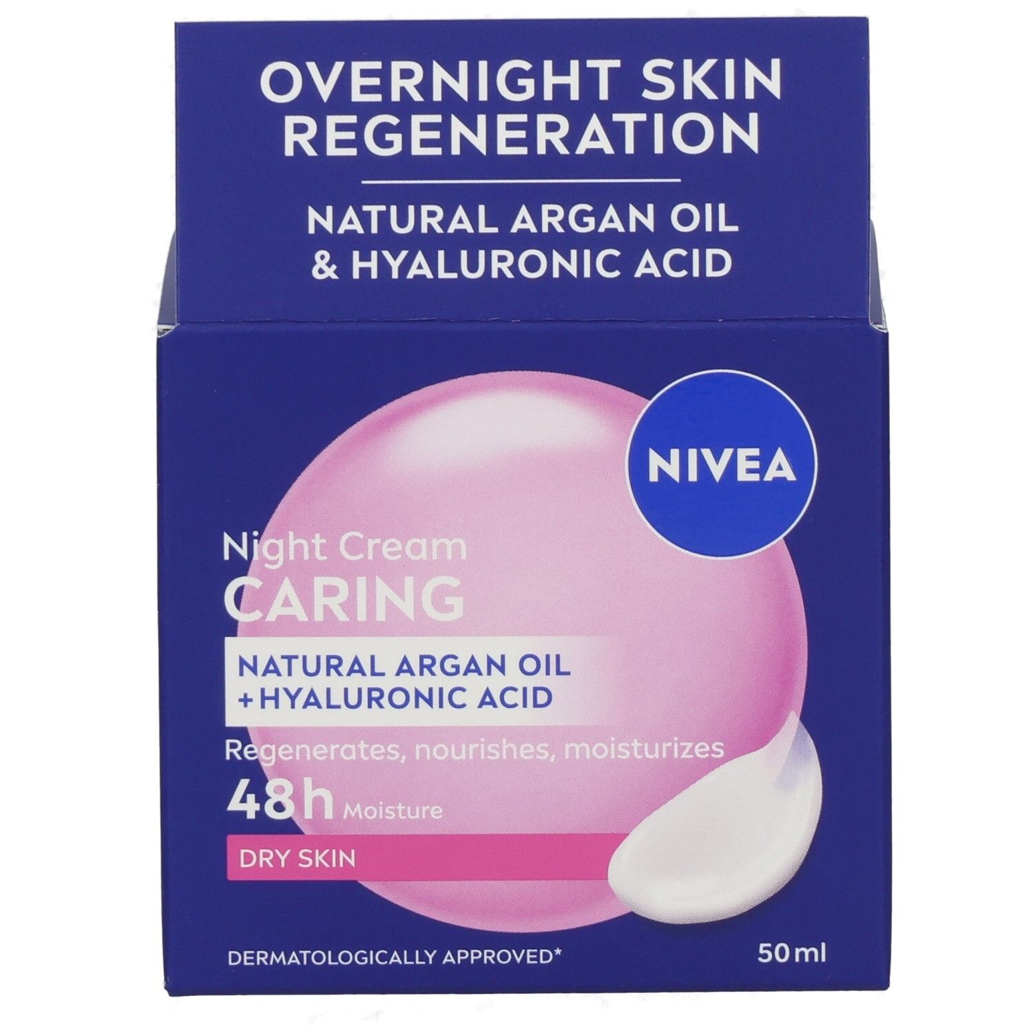 NIVEA Reichhaltige Nachtpflege mit Arganöl und Hyaluronsäure für trockene Haut, 50ml.