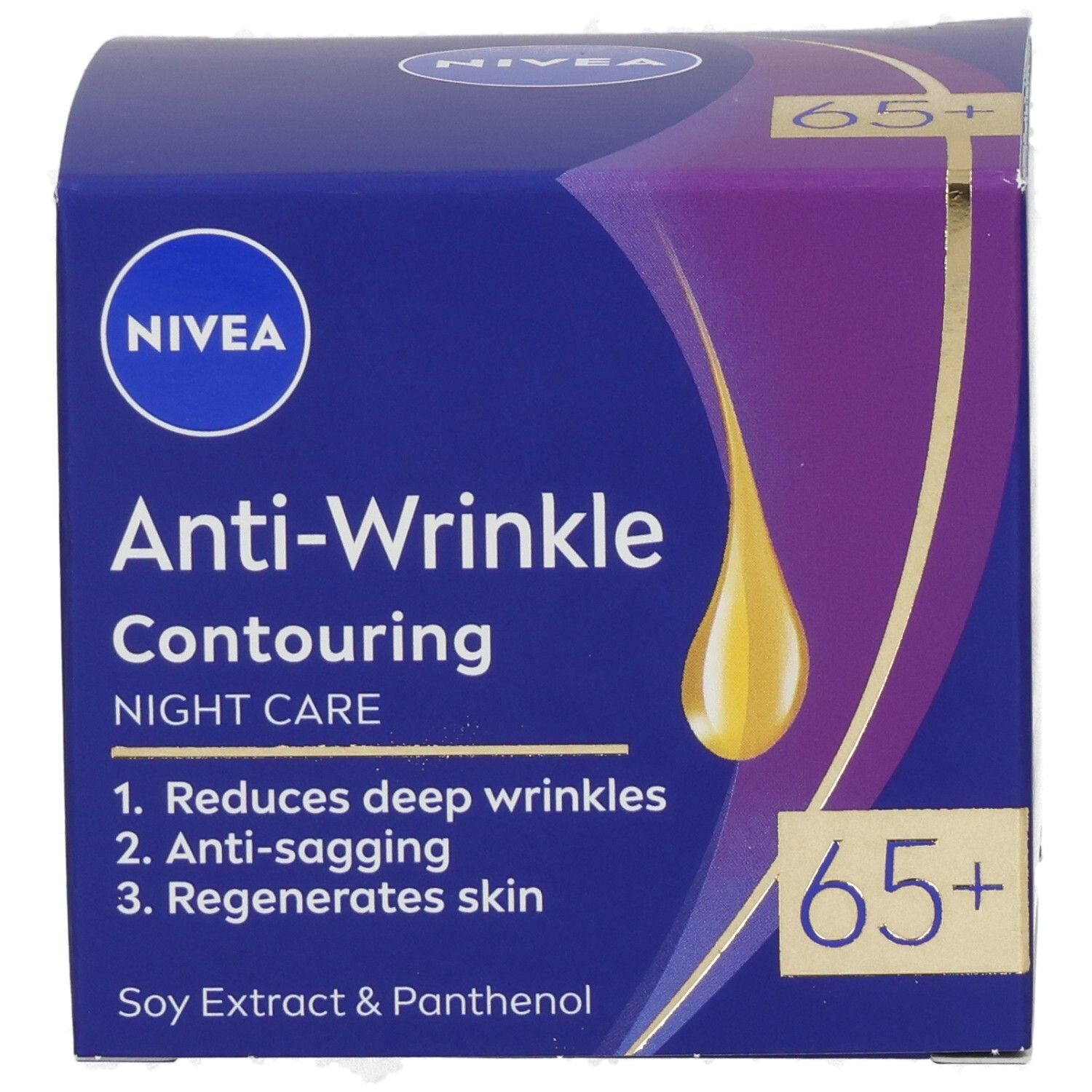 Nivea Anti-Falten + Kontur Nachtpflege 65+ Karton. Reduziert Falten, Anti-Schlaffheit, regeneriert Haut.