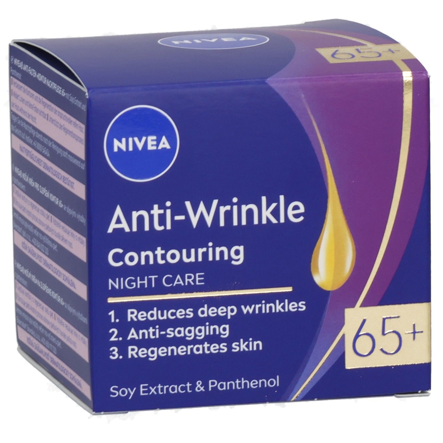 Nivea Anti-Falten + Kontur Nachtpflege 65+ Karton. Mit Soy-Extrakt & Panthenol für 65+ Haut.