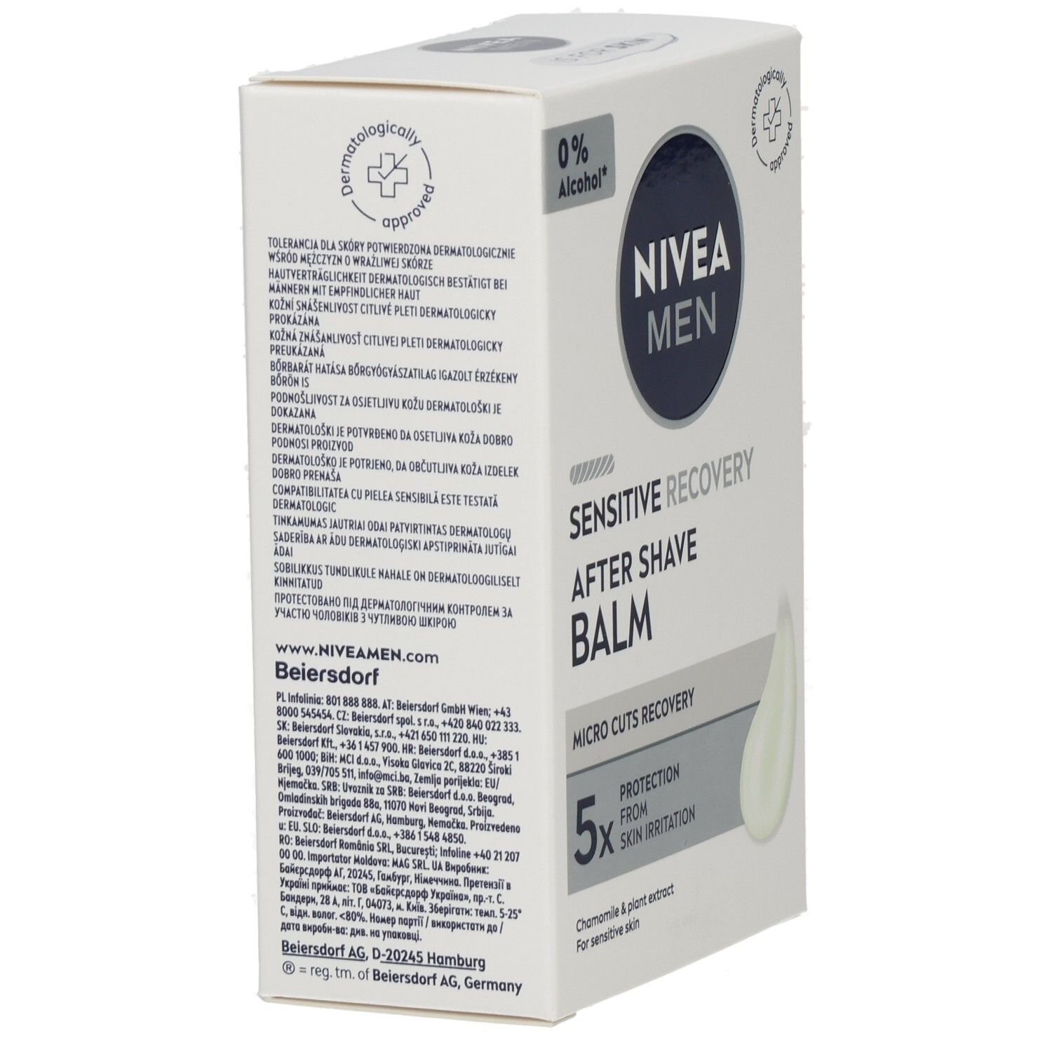 NIVEA MEN Sensitive Recovery After Shave Balsam Karton mit Produktinformationen.