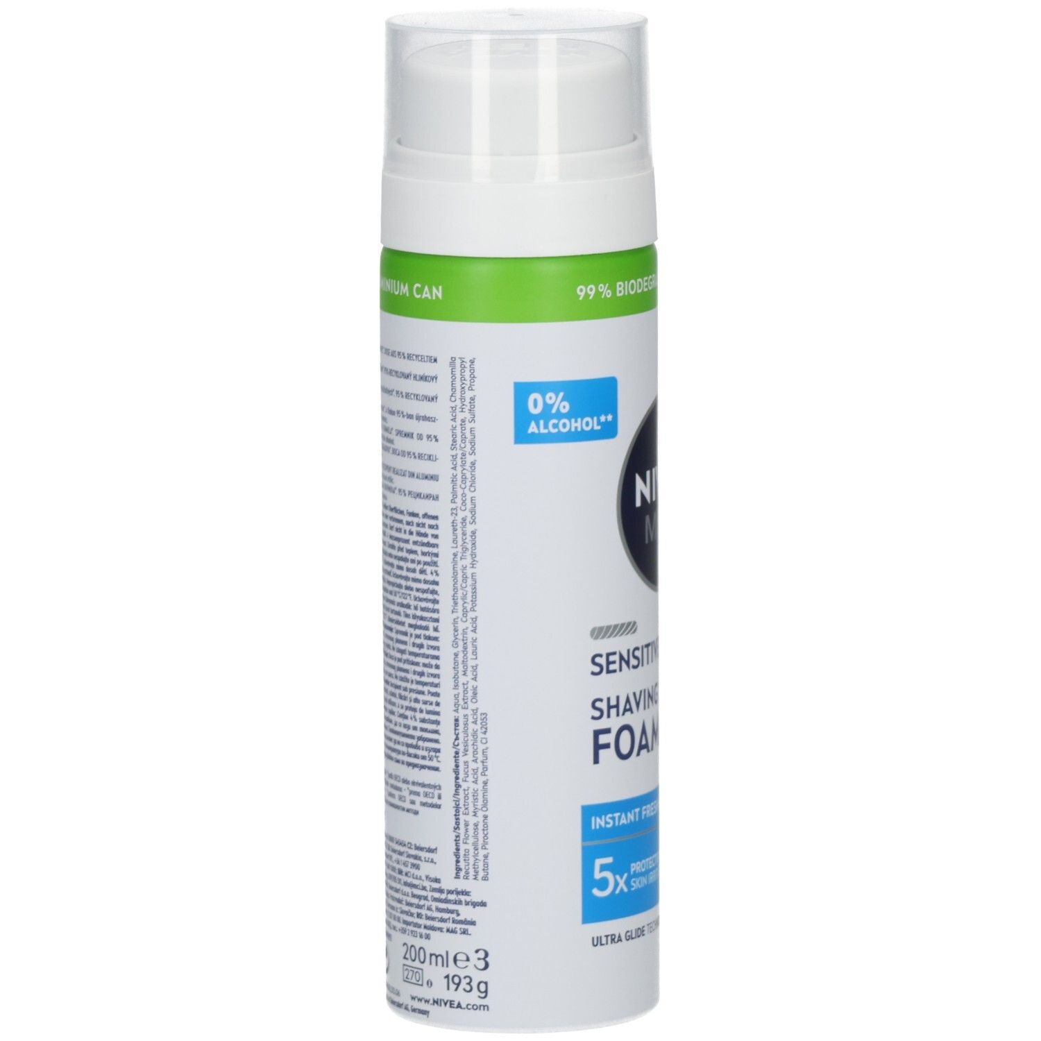 NIVEA MEN Sensitive Cool Rasierschaum: 200ml Dose, 99% biologisch abbaubare Formel, 0% Alkohol.