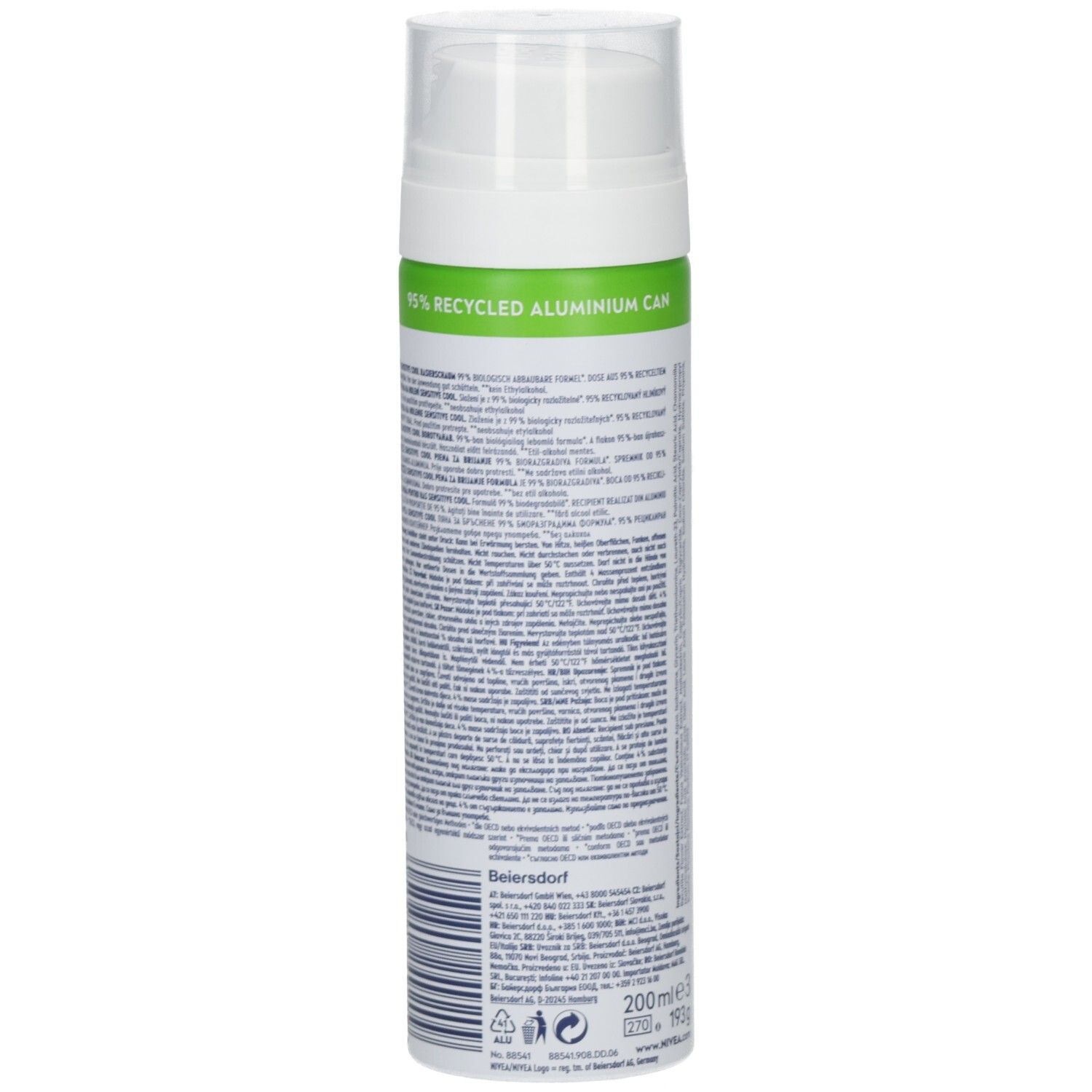 NIVEA MEN Sensitive Cool Rasierschaum: 95% recycelte Aluminiumdose, 99% biologisch abbaubare Formel.