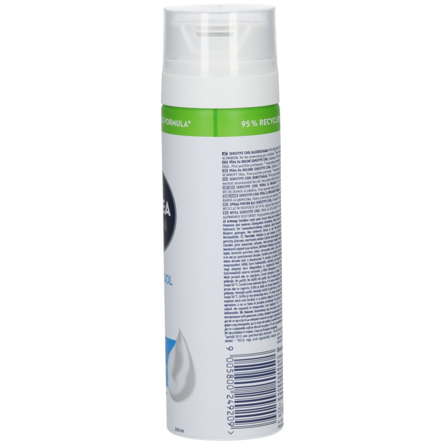 NIVEA MEN Sensitive Cool Rasierschaum: 200ml Dose, 95% recycelte Aluminiumdose, 99% biologisch abbaubare Formel.