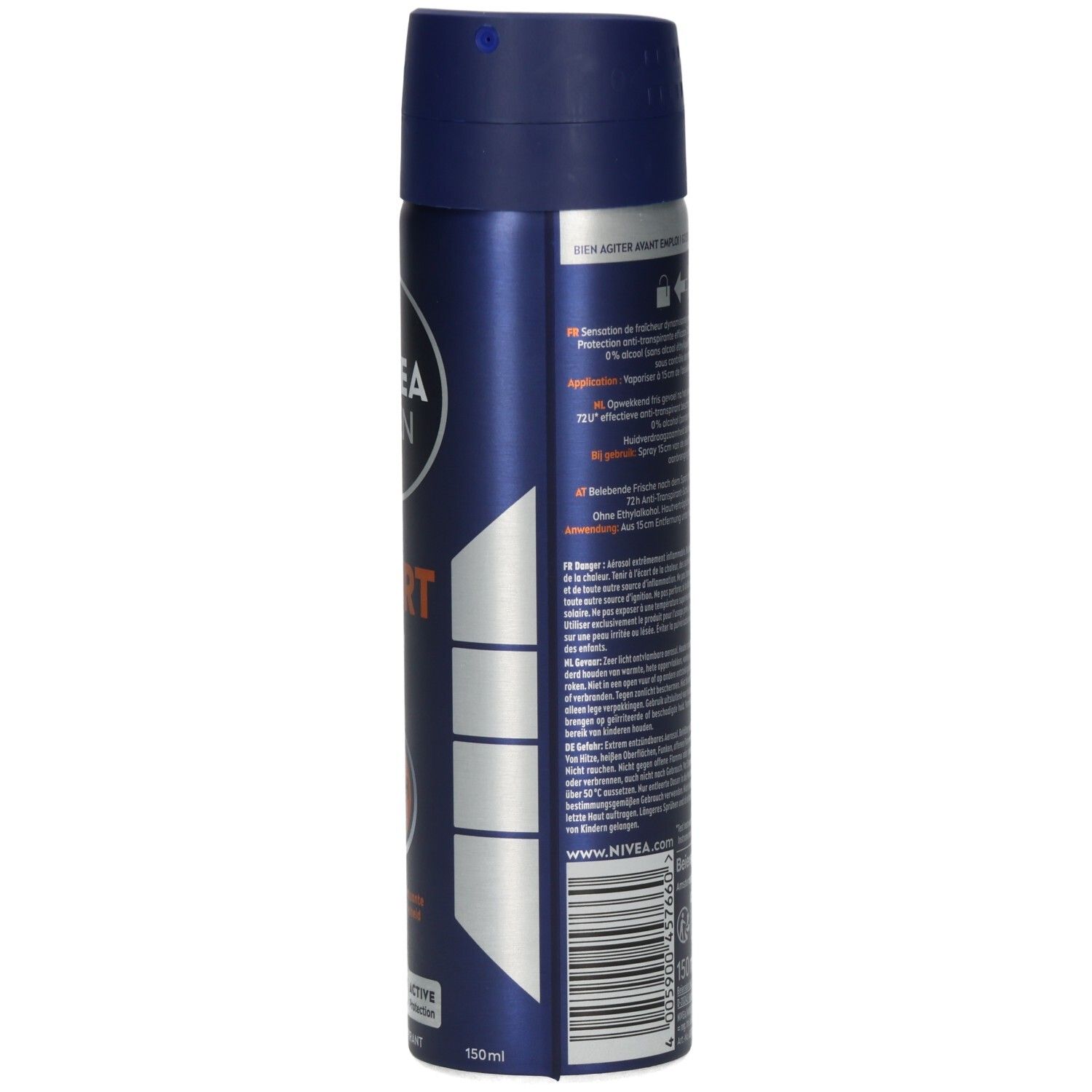 Rückseite NIVEA MEN Sport Quick Dry Deo-Spray mit Anwendungshinweisen und Texten.