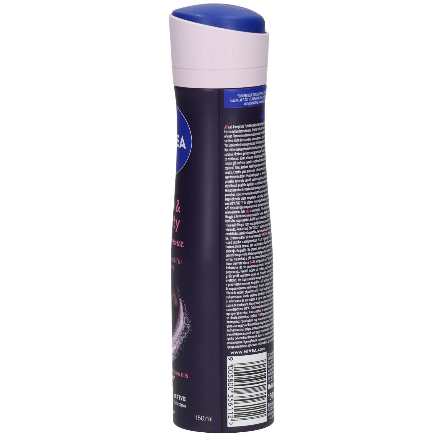 Nivea Deo Spray in dunkler Dose mit blauem und hellem Deckel. Enthält 150ml.