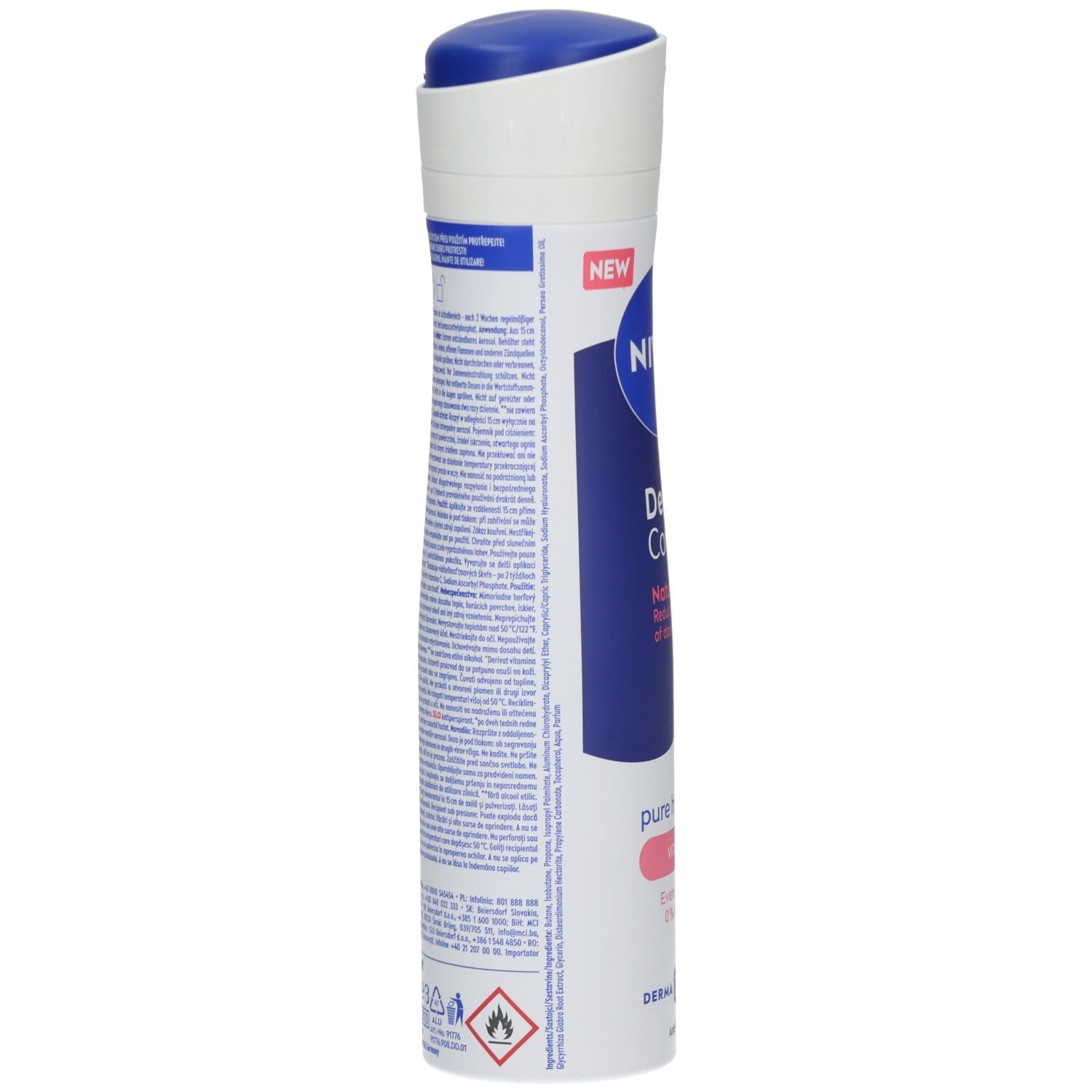 Rückseite des NIVEA Derma Control Natural Tone Sprays mit detaillierten Anwendungshinweisen und Inhaltsstoffen.