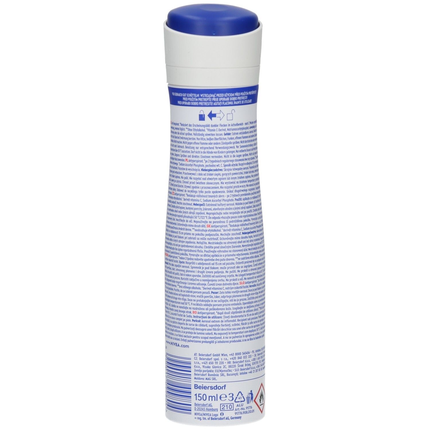 Rückseite des NIVEA Derma Control Natural Tone Sprays mit Produktinformationen und 150ml Füllmenge.