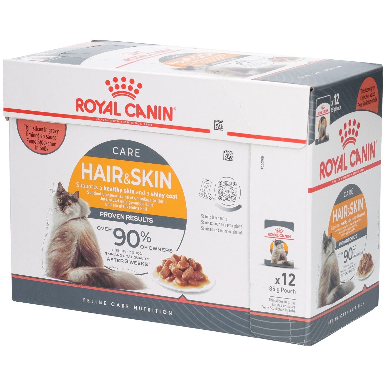 Royal Canin Hair & Skin Katzenfutter-Box mit 12x 85g Beuteln.