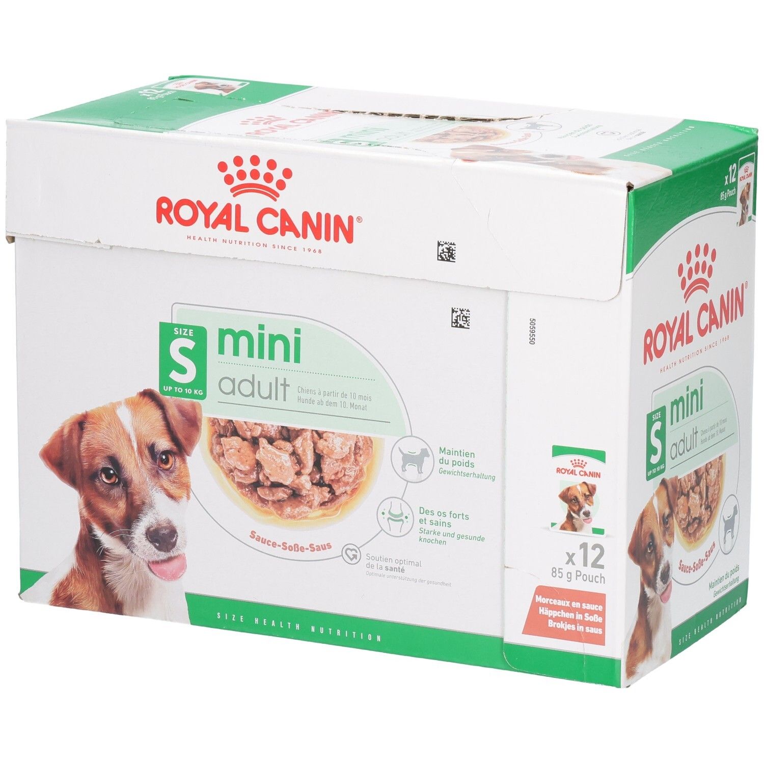 Royal Canin Mini Adult Nassfutter Karton, 12x 85g Beutel, für kleine Hunde.