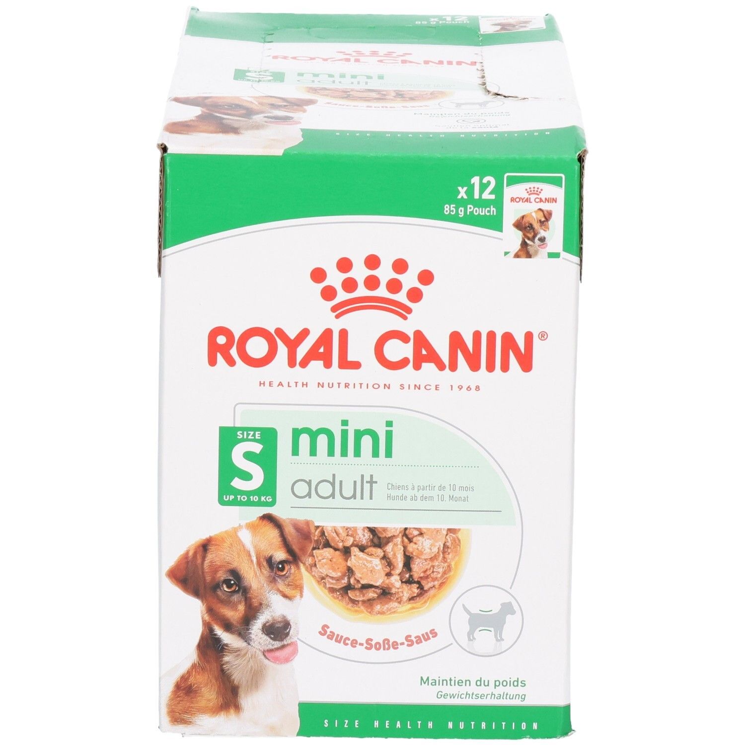 Royal Canin Mini Adult Nassfutter Karton, 12x 85g Beutel, für kleine Hunde.