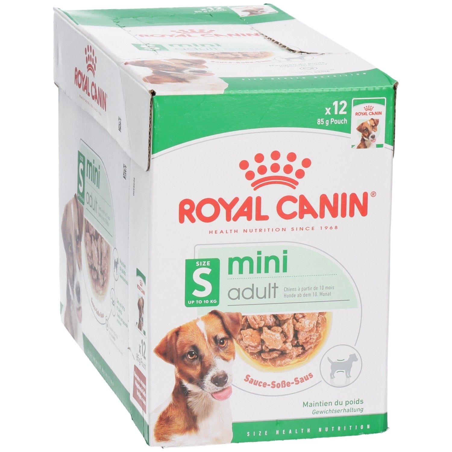 Royal Canin Mini Adult Nassfutter Karton, 12x 85g Beutel, für kleine Hunde.