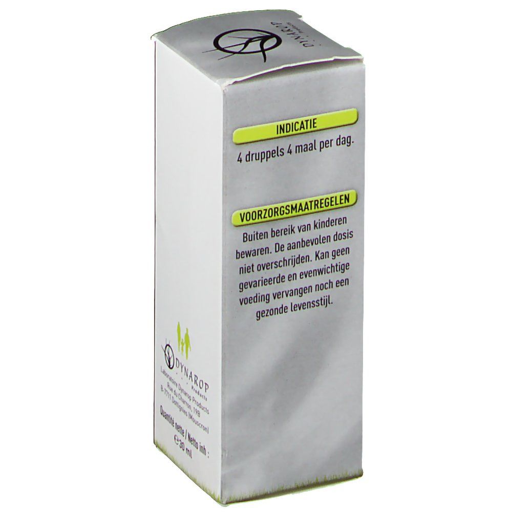 Kartonverpackung mit Produktinformationen. Aufschrift: DYNAROP. Enthält Anwendungshinweise in Niederländisch. Holly-Produkt.