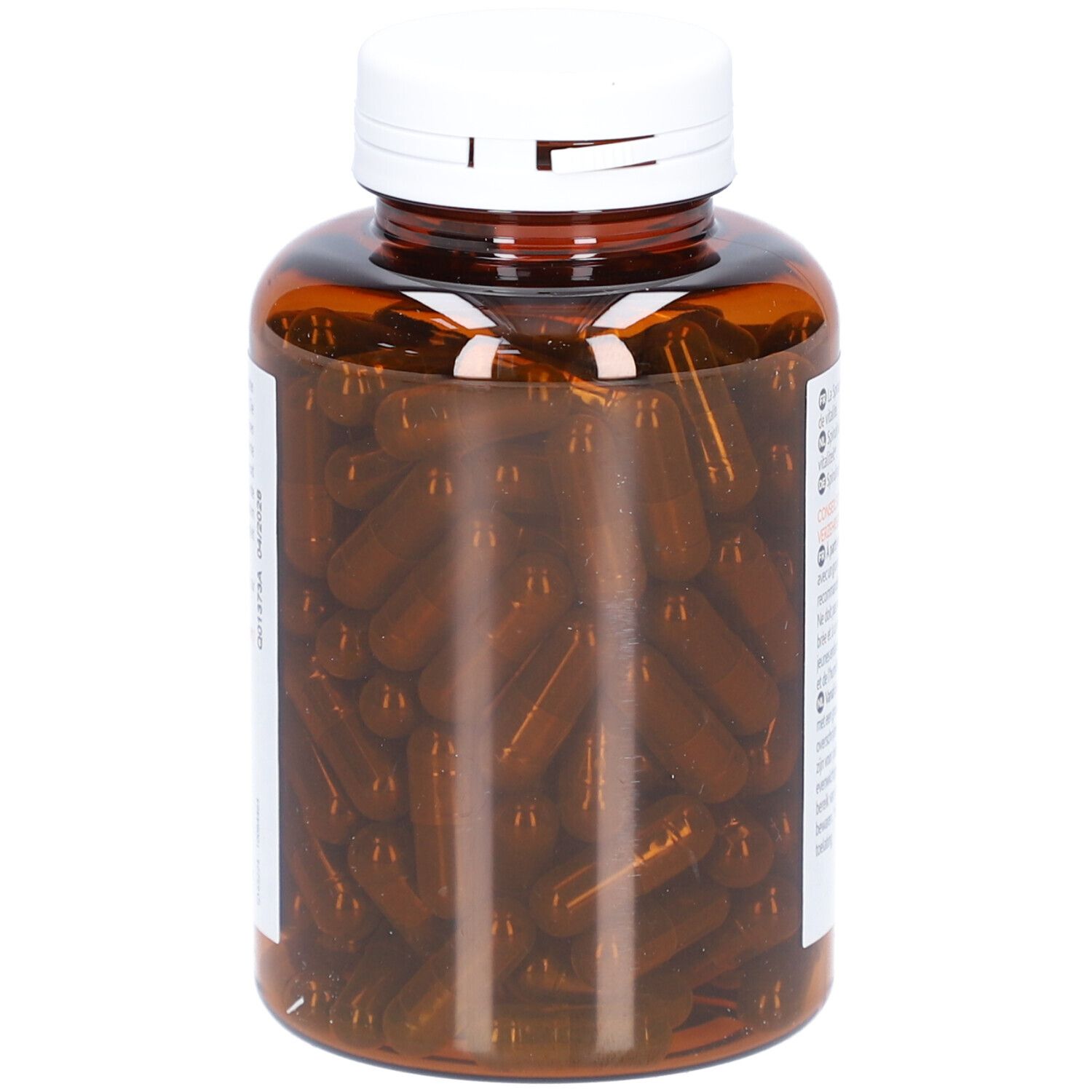 Braune Flasche mit weißen Deckel, gefüllt mit braunen Kapseln. Produkt: ArkoPharma Spiruline.