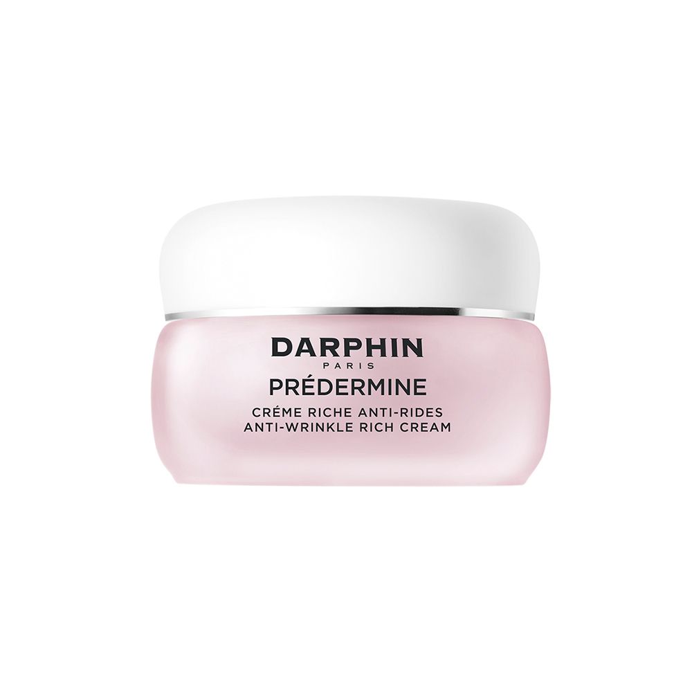 Rosa Creme-Tiegel mit weißem Deckel. Darphin Paris, Prédermine, Anti-Falten-Creme.