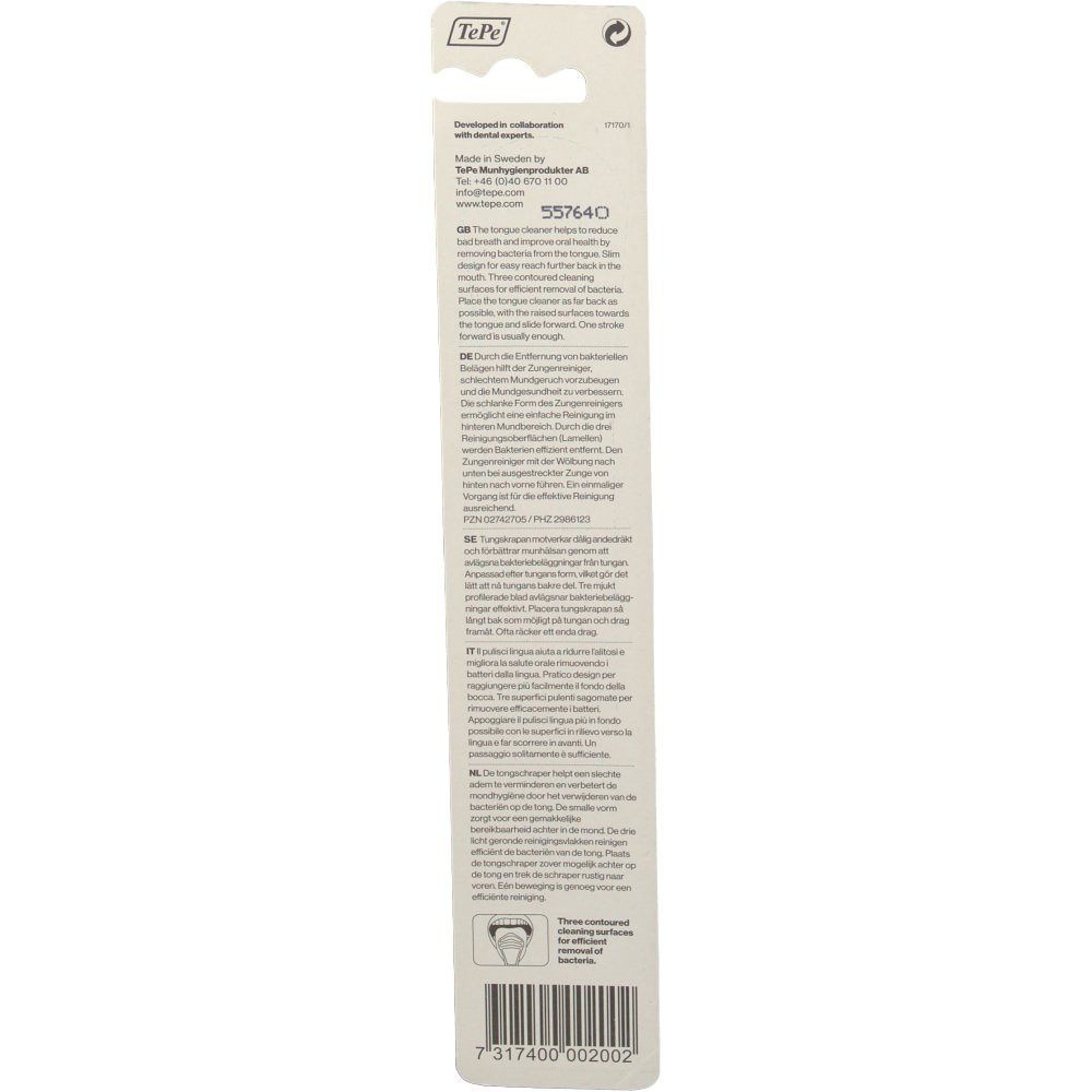 Rückseite der Verpackung mit Text in verschiedenen Sprachen. Enthält Informationen über den Hersteller und Produktcode.