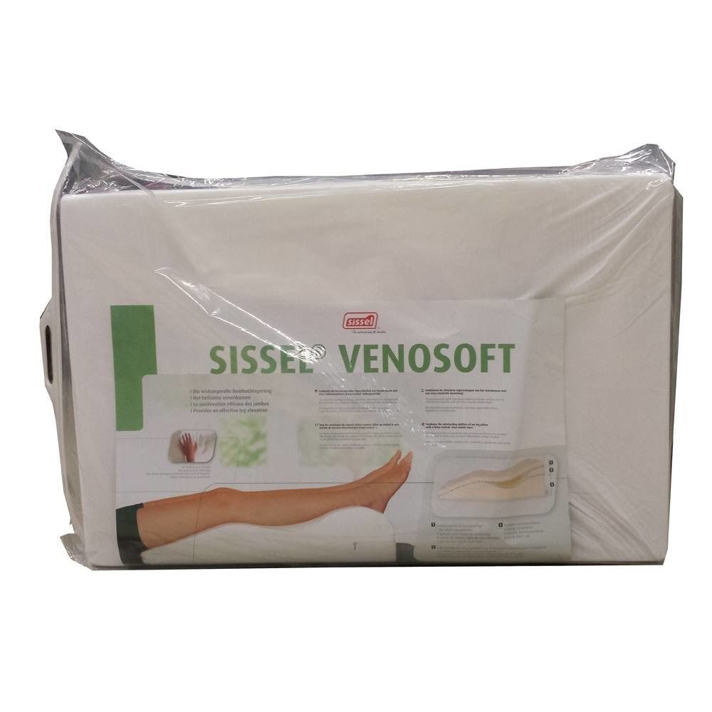Sissel Venosoft Venenkissen in Folienverpackung. Produktname und Illustrationen auf der Verpackung.