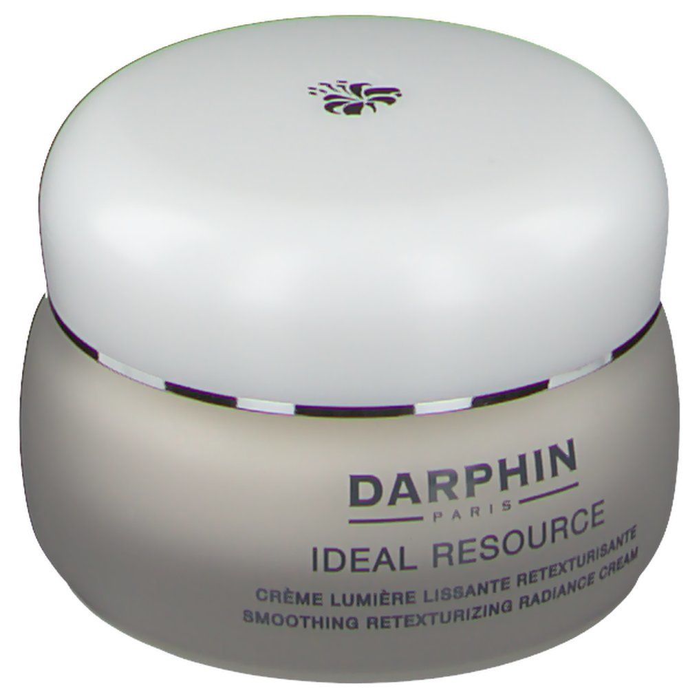 Creme-Tiegel mit weißem Deckel. Auf dem Tiegel steht "DARPHIN IDEAL RESOURCE".