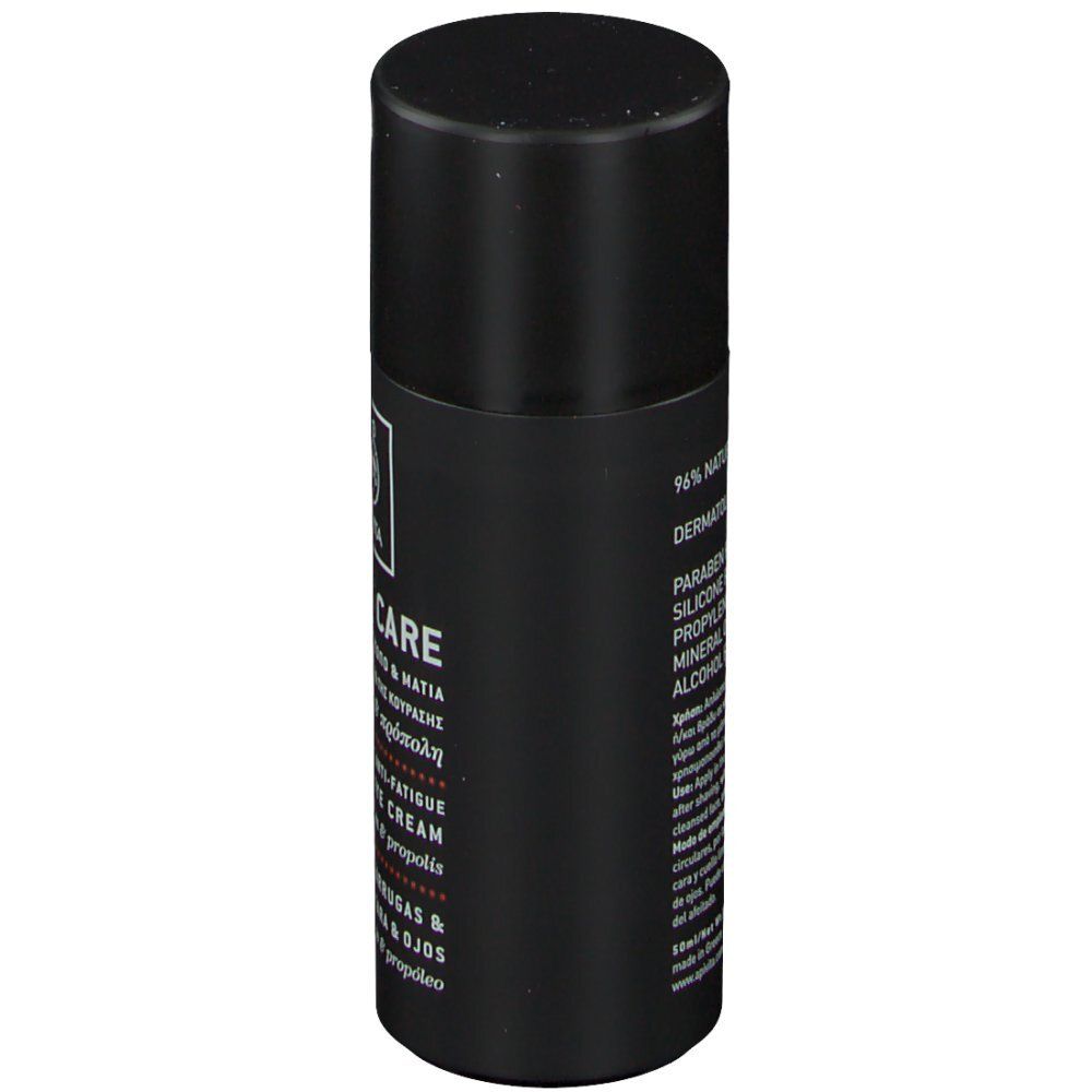 Schwarze Tube, Seitenansicht. Text: 96% natürliche Inhaltsstoffe. Dermatologisch getestet. Ohne Parabene.