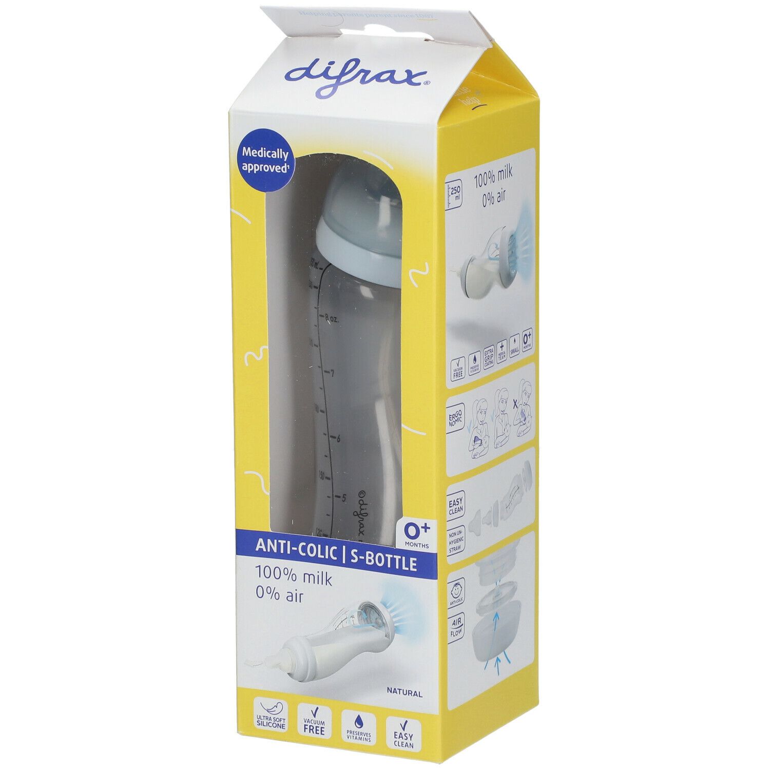 difrax® Babyflasche S Natural 0+ Monate 250 ml