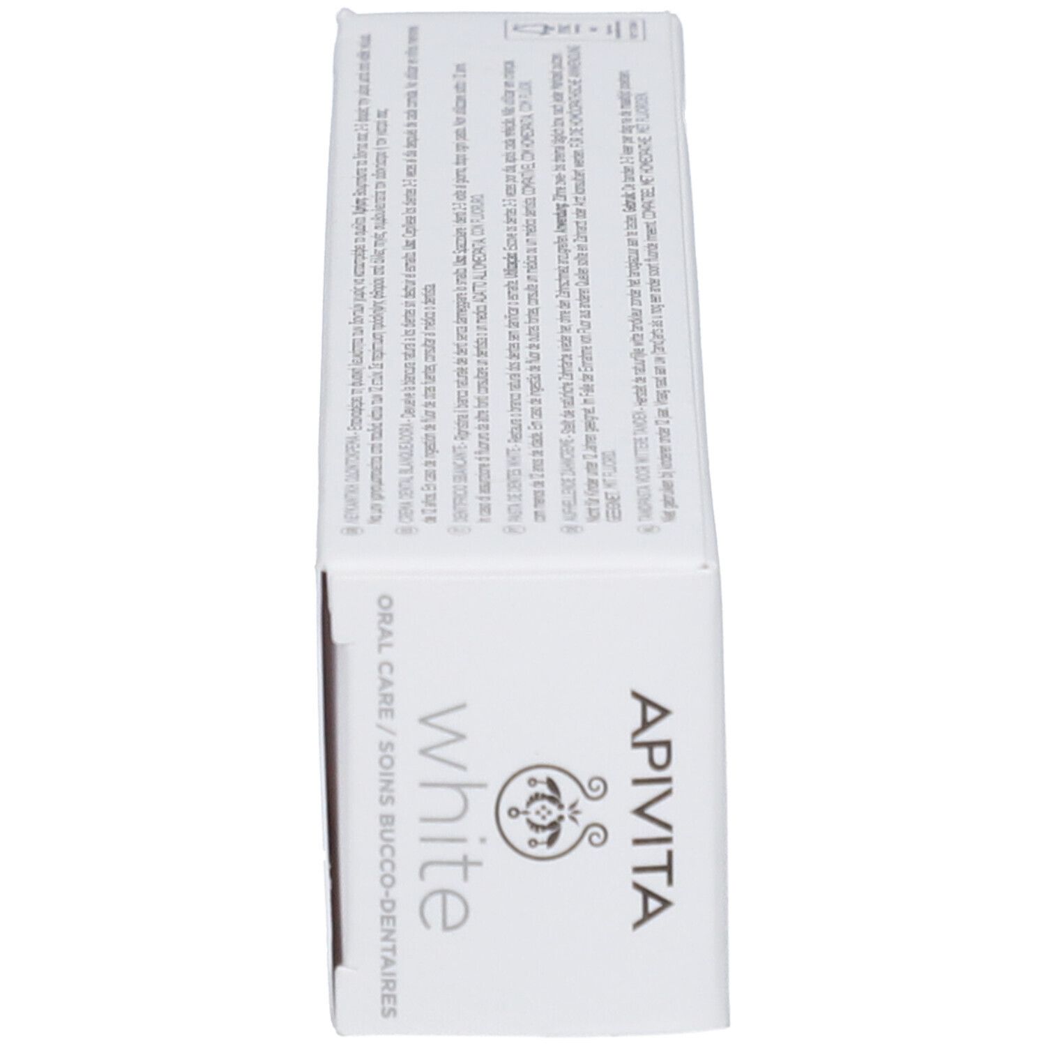 APIVITA White Zahnpasta-Verpackung mit Aufdrucken und Logo.