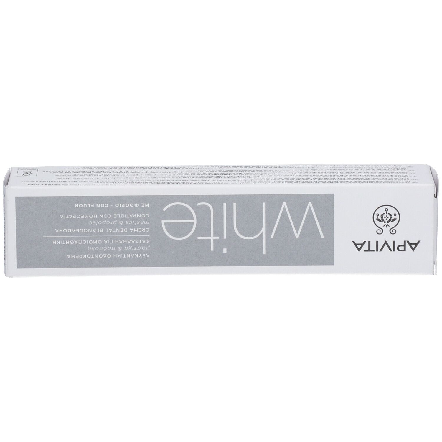 API VITA Zahnpasta-Verpackung, weiß mit Aufdruck 'white'.