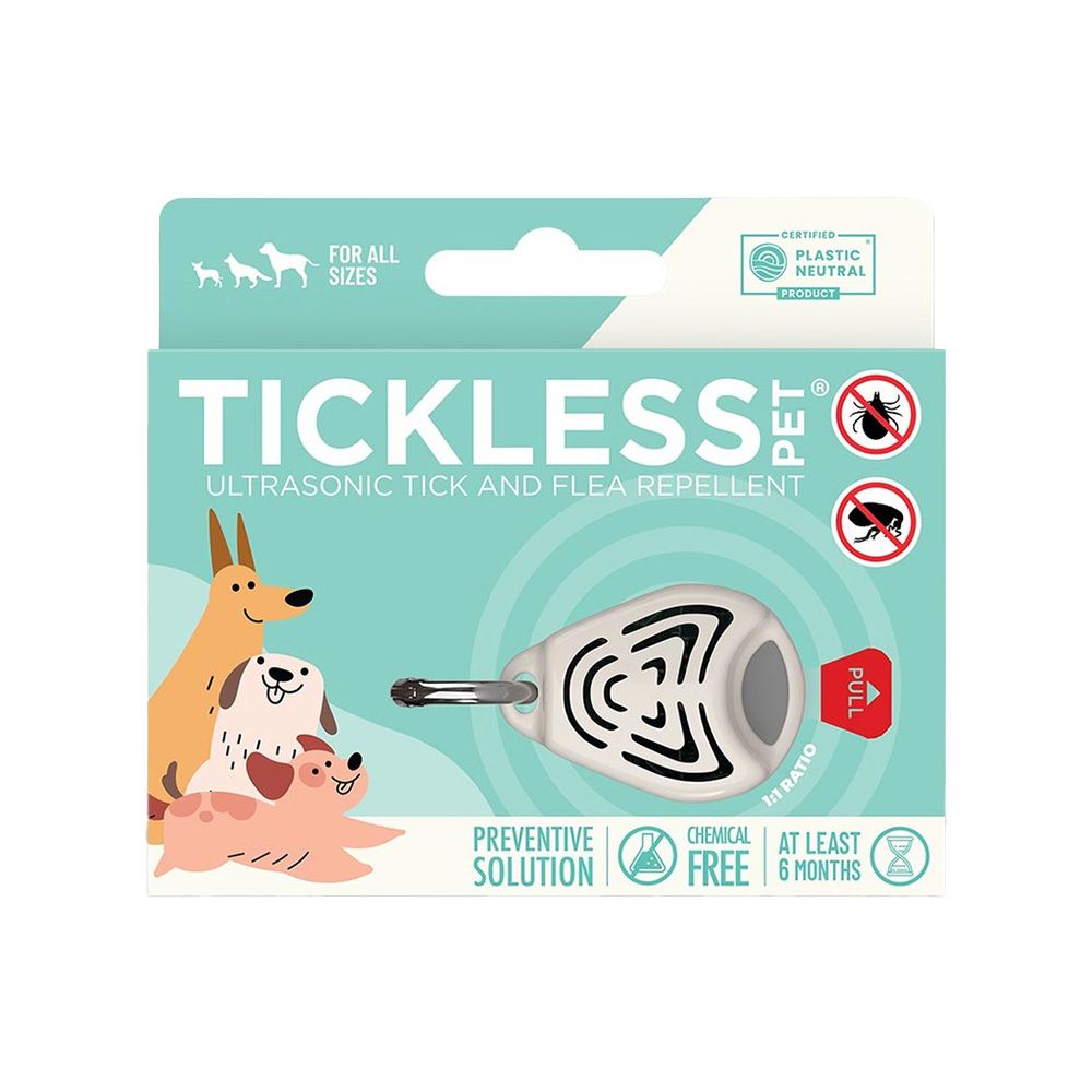 Verpackung für TICKLESS PET® Ultraschall-Zecken- und Flohabwehrgerät, für alle Größen.
