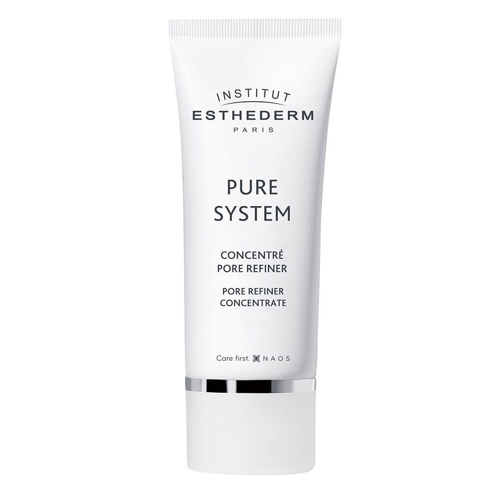 Weisse Tube mit Produktaufschrift. INSTITUT ESTHEDERM PARIS, PURE SYSTEM, Konzentrat.