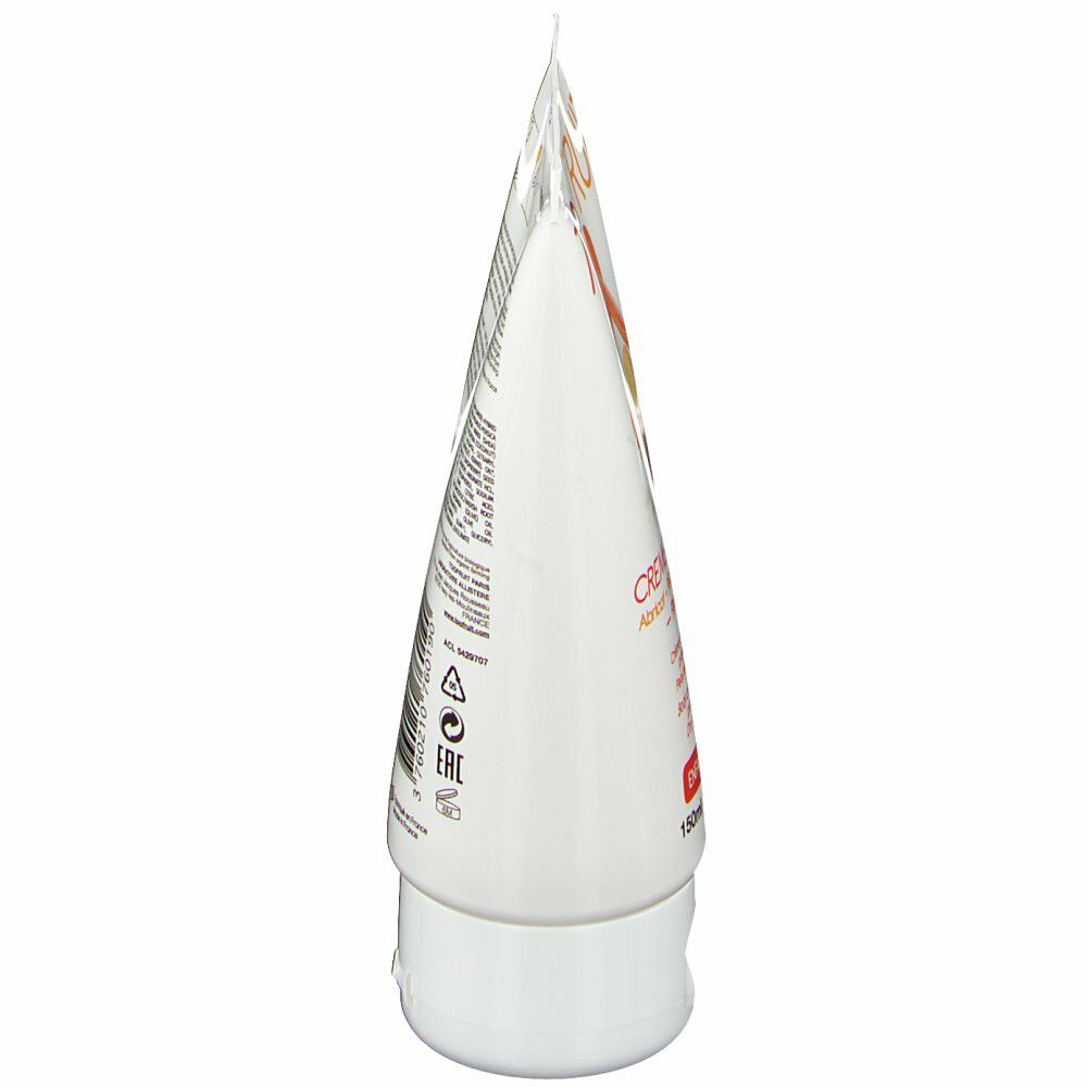 Weiße Tube, Seitenansicht. Text: Crème Bodydoux. Aufdrucke und Informationen in mehreren Sprachen.