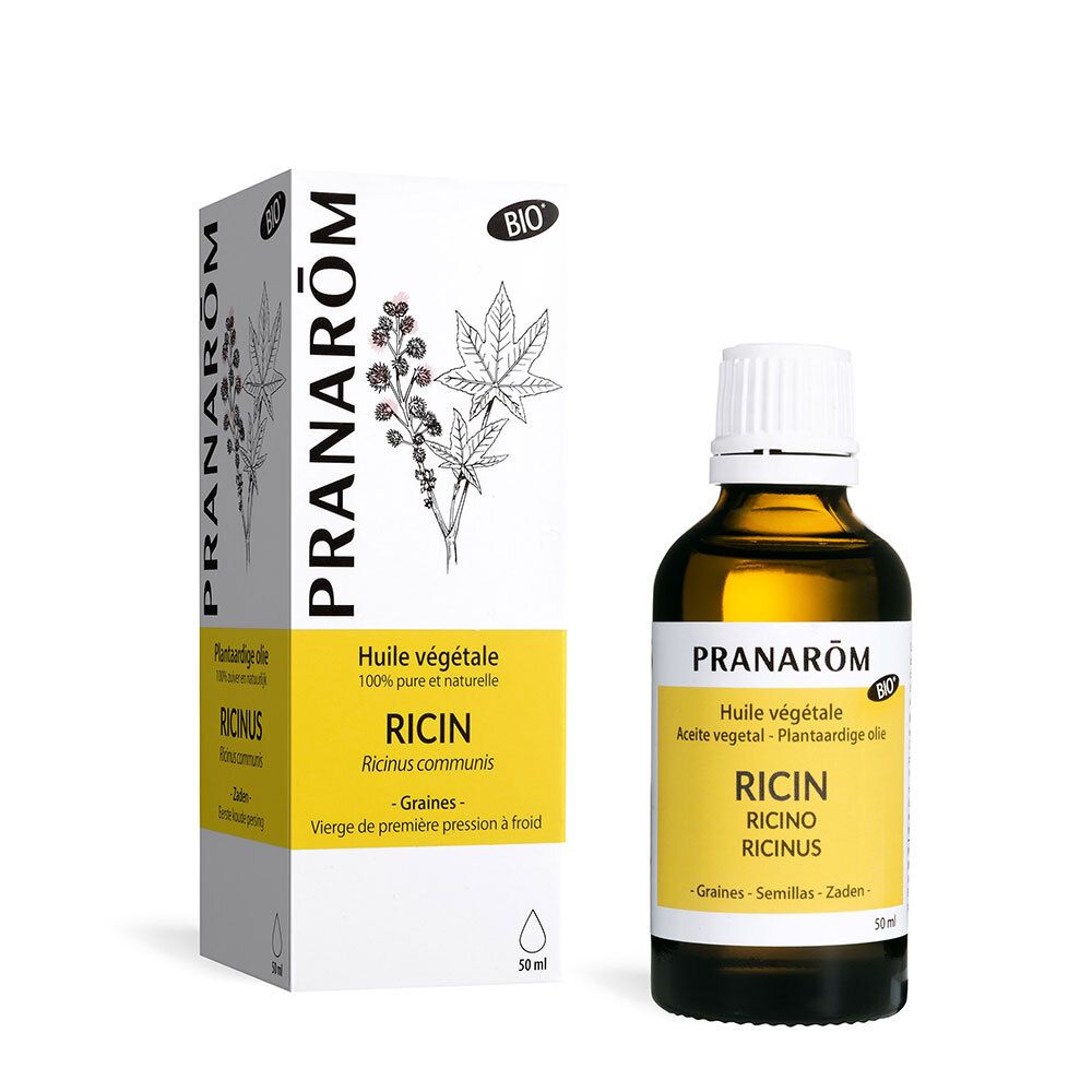 PRANAROM Rizinusöl, Flasche und Verpackung. BIO-Zertifizierung. 50 ml.