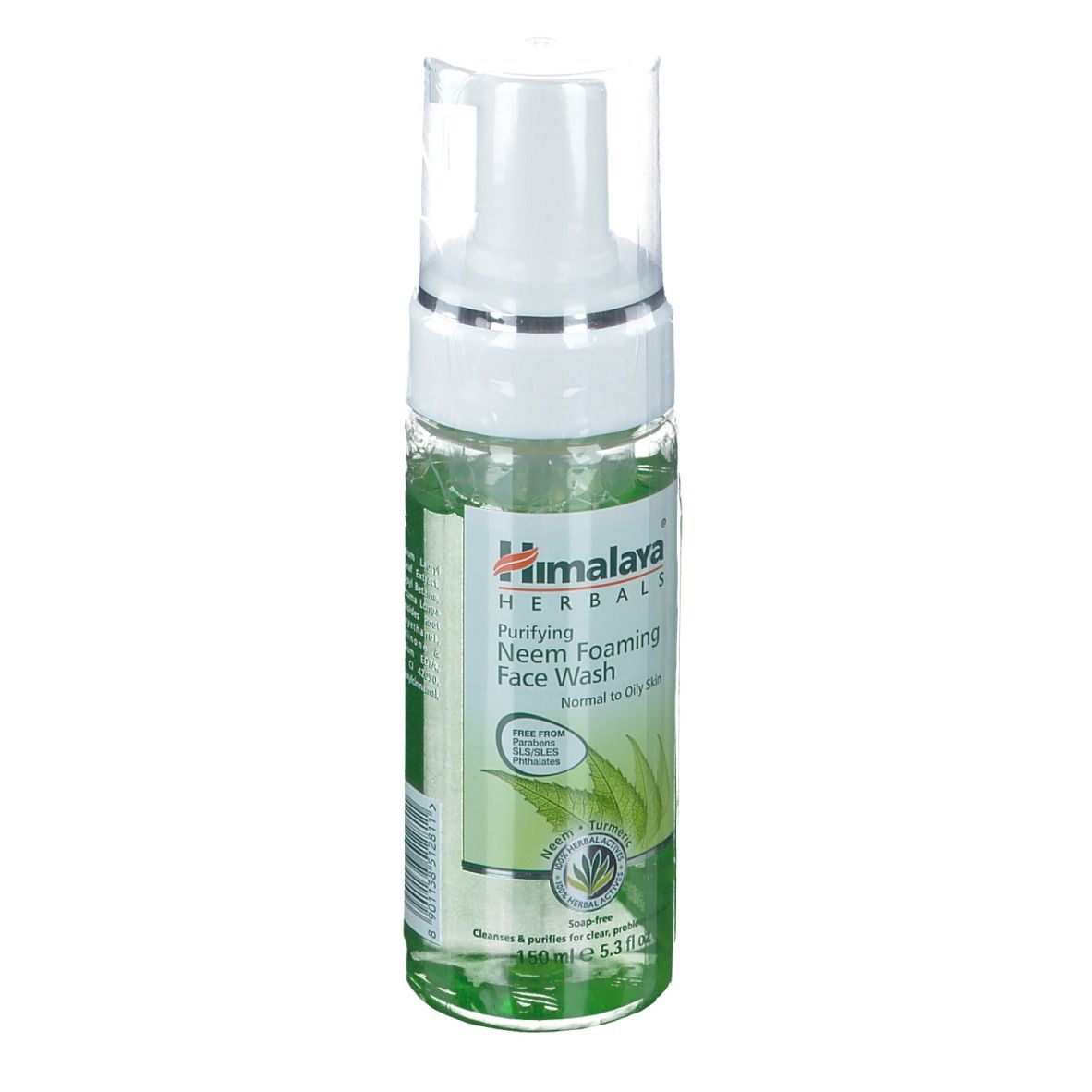 Himalaya Herbals Reinigendes Neem Schaum-Gesichtswaschmittel in einer transparenten Flasche mit Pumpspender.