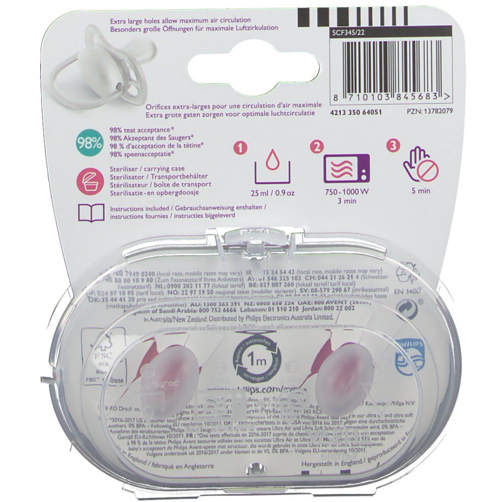Avent Sucette Ultra Air Silikon Mädchen Deko 6-18 mois