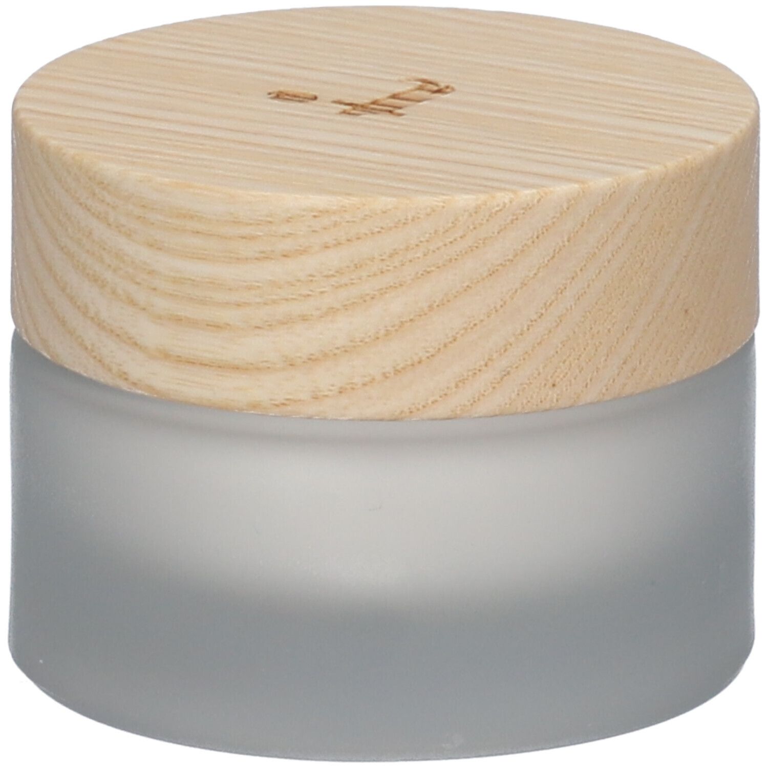 Tinge Tagescreme für Frauen. Glasbehälter mit Holzdeckel. Aufschrift: Anti-Aging, Granatapfel und Braunalgen, alle Hauttypen.