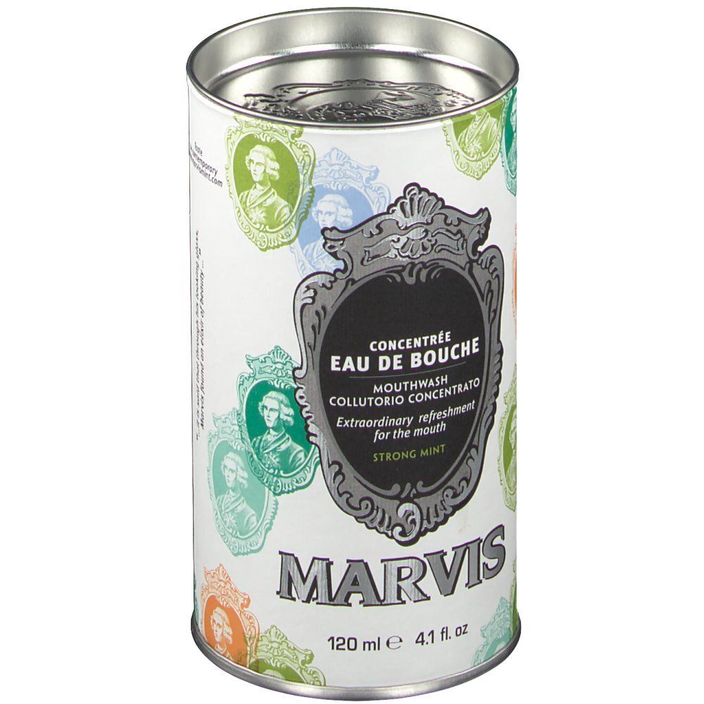Zylindrische Dose MARVIS 'Eau de Bouche'. Starke Minze. 120 ml.
