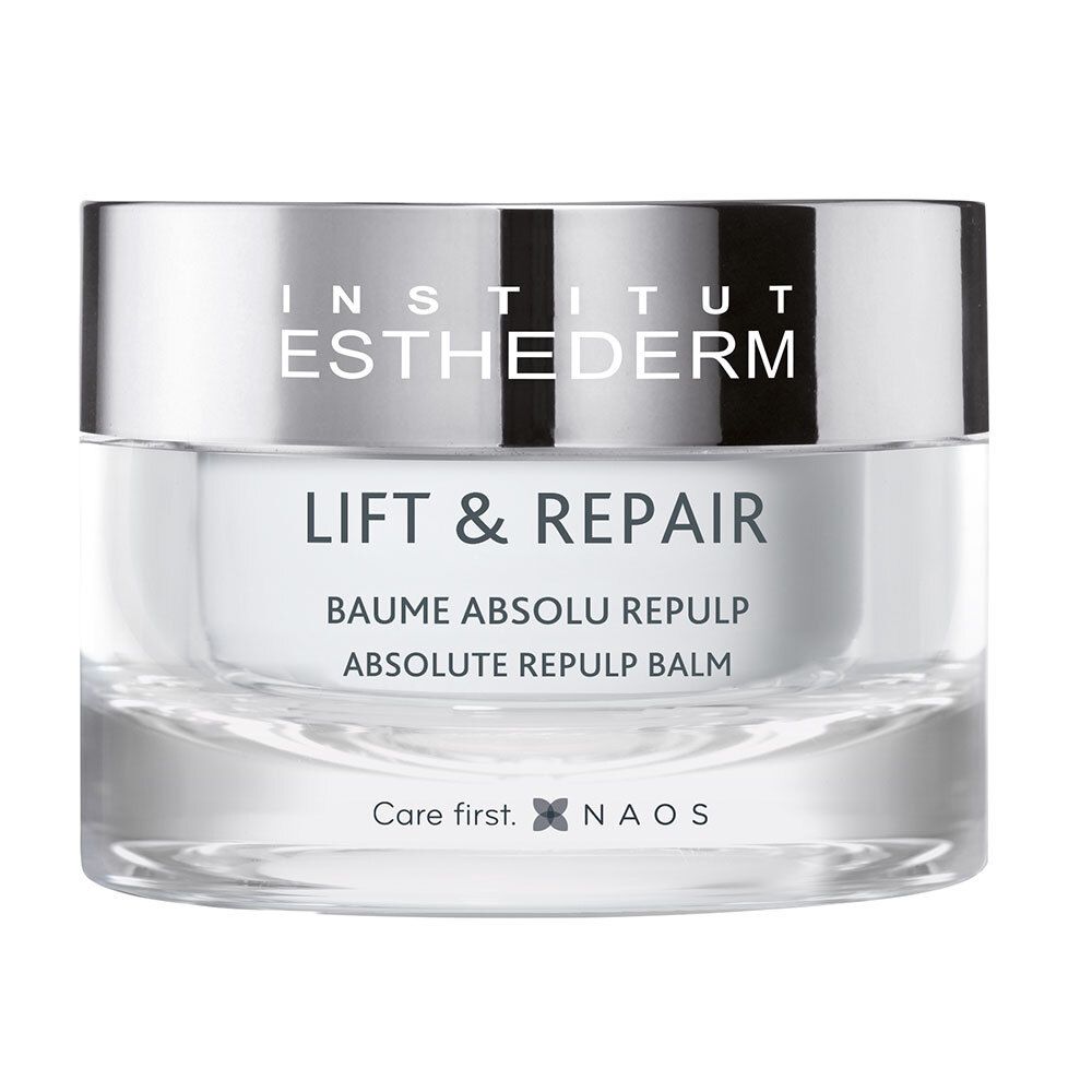 Creme-Tiegel mit silbernem Deckel. Aufschrift: INSTITUT ESTHEDERM, LIFT & REPAIR, BAUME ABSOLU REPULP.