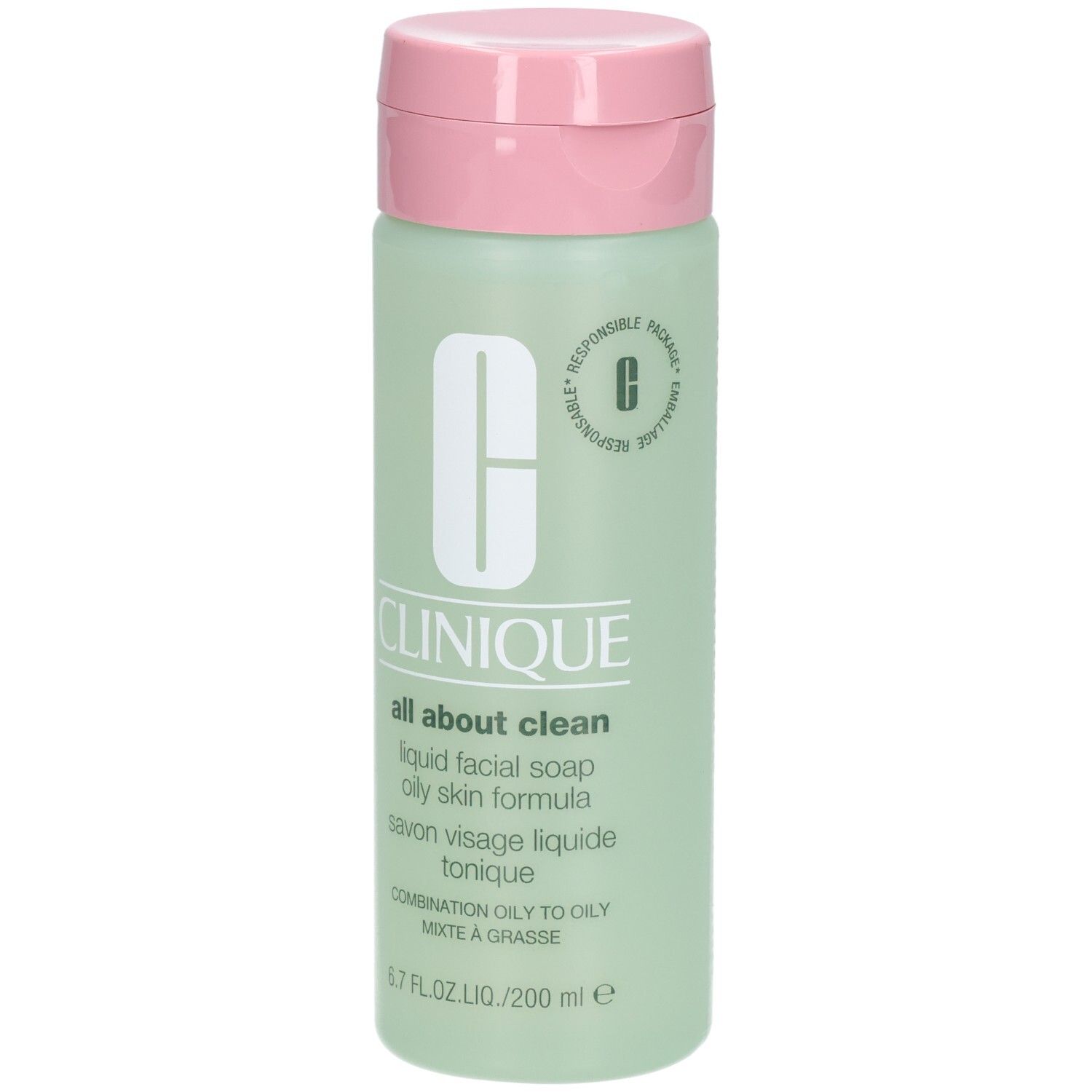 Clinique All About Clean Flüssigseife für ölige Haut, 200 ml Flasche.