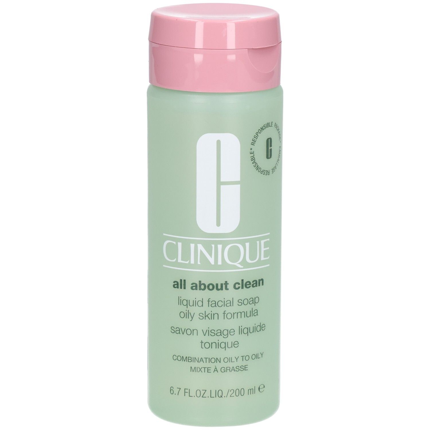Clinique All About Clean Flüssigseife für ölige Haut, 200 ml Flasche.