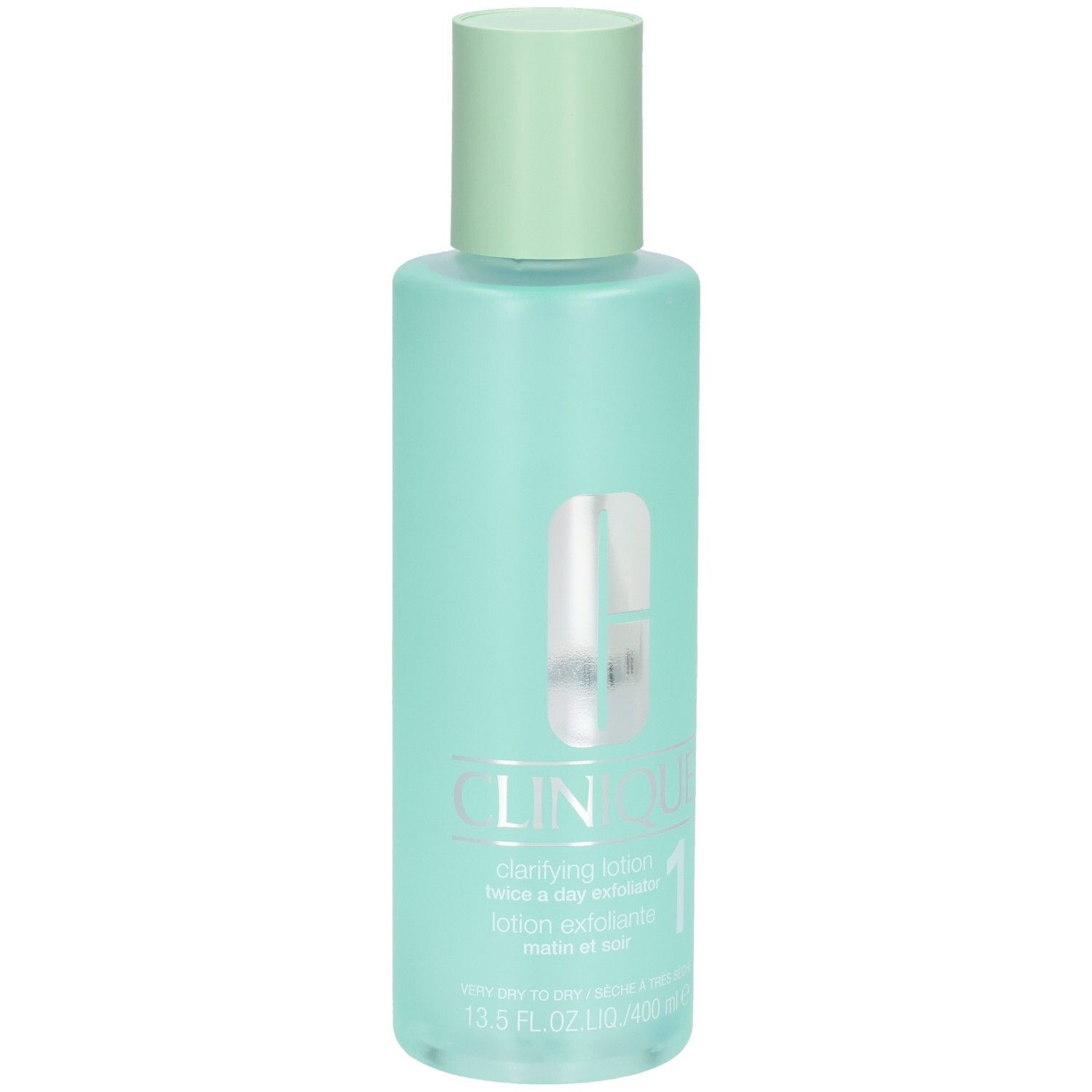 Clinique Clarifying Lotion 1 in mintgrüner Flasche mit hellgrünem Verschluss. 400 ml.