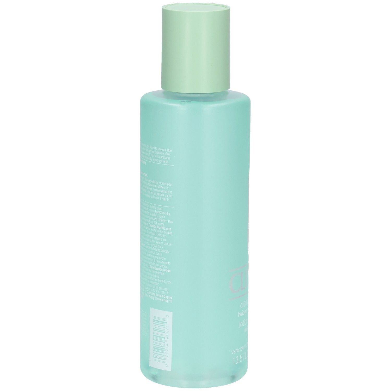 Rückseite der Clinique Clarifying Lotion 1 Flasche mit Produktinformationen. 400 ml.