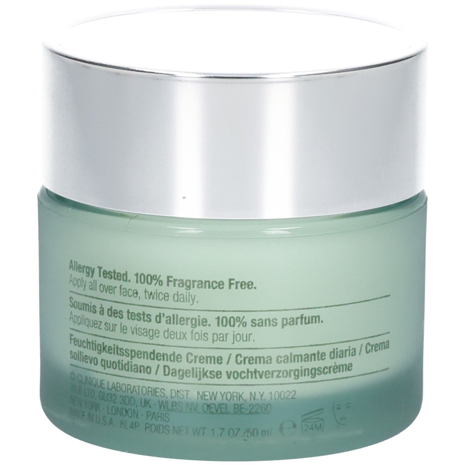 Clinique Redness Solutions Feuchtigkeitscreme, Rückseite mit Text.