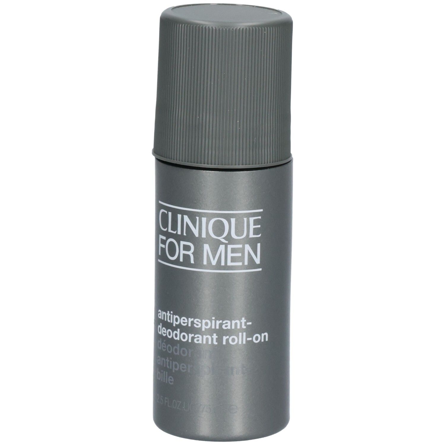 Clinique For Men Antiperspirant-Deodorant Roll-on, Vorderansicht mit Etikett.