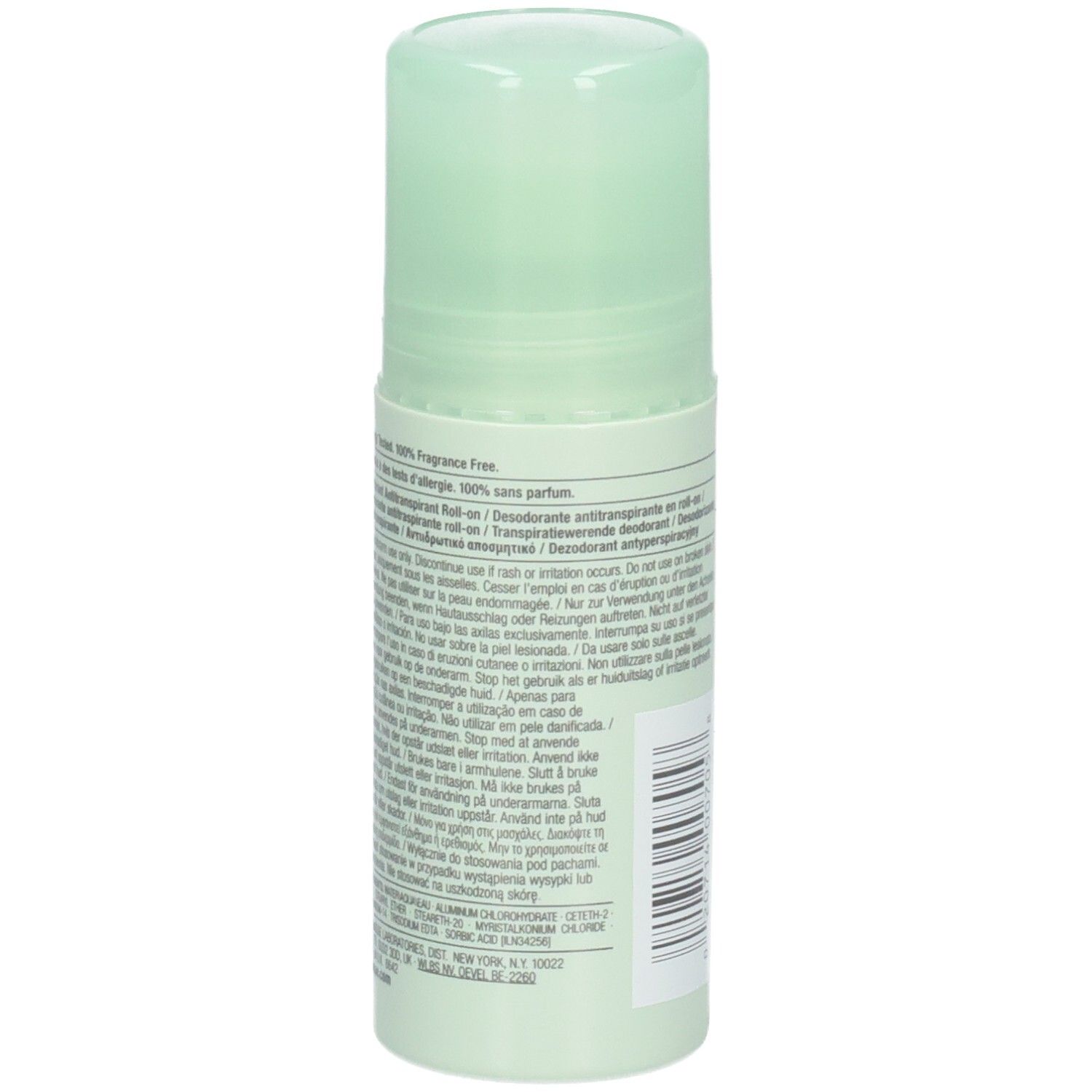 Clinique Antiperspirant Deodorant Roll-On, Rückseite mit detaillierten Anwendungshinweisen.