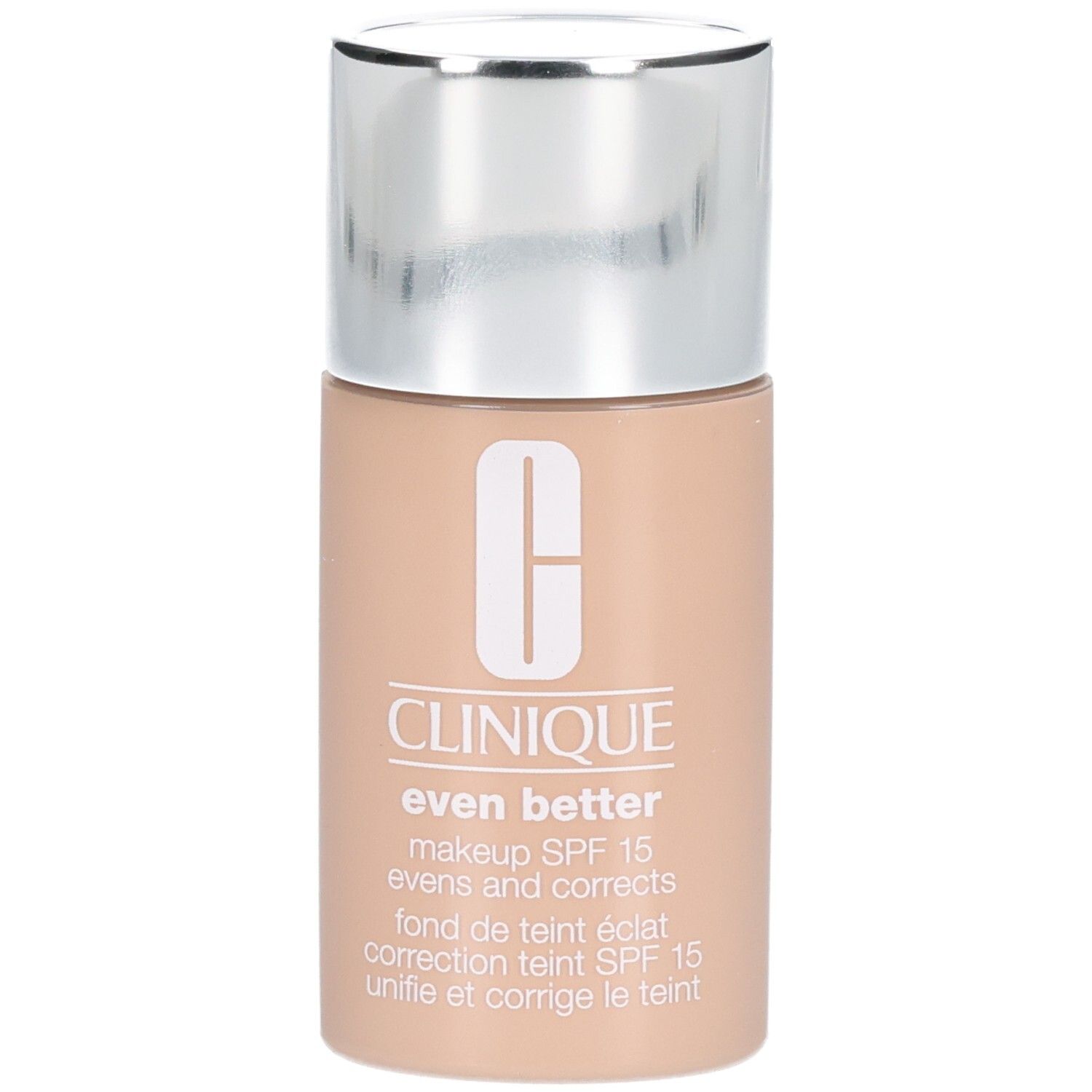 Clinique Even Better Makeup SPF 15, Ivory. Flasche mit silbernem Deckel.