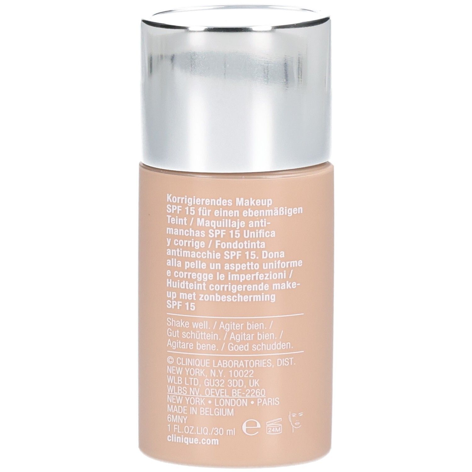 Clinique Even Better Makeup SPF 15, Ivory. Rückseite der Flasche mit Produktinformationen.