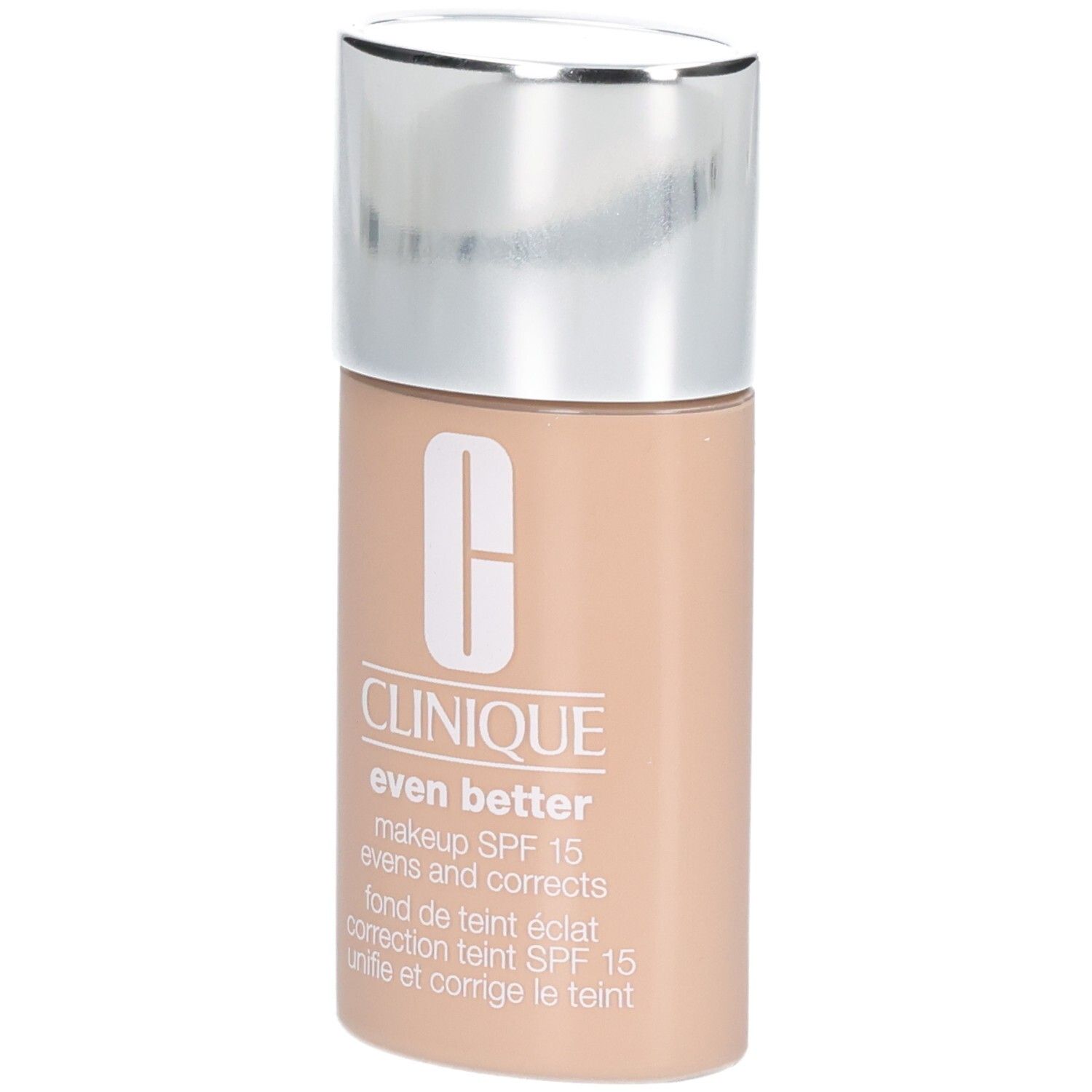 Clinique Even Better Makeup SPF 15, Ivory. Flasche mit silbernem Deckel.