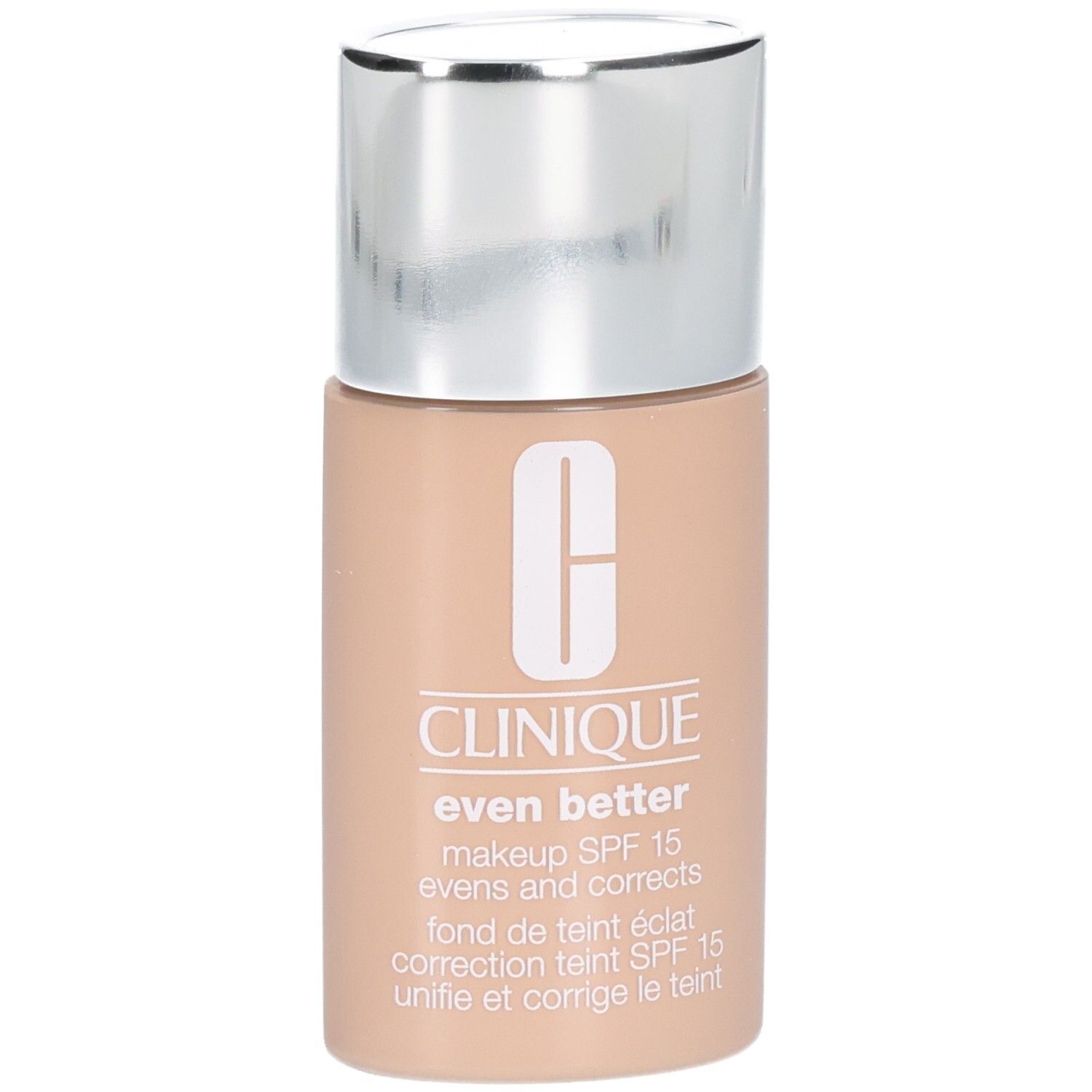 Clinique Even Better Makeup SPF 15, Ivory. Flasche mit silbernem Deckel.
