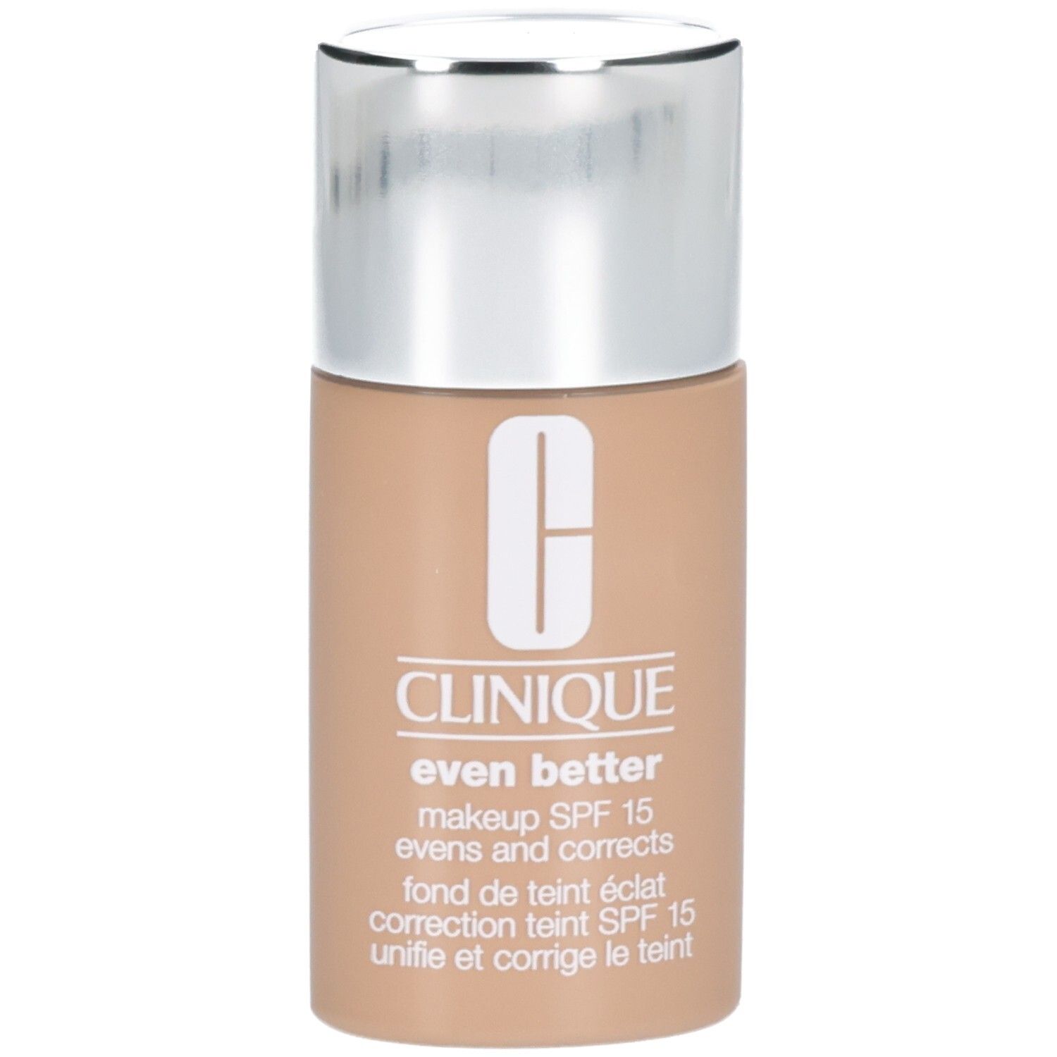 Clinique Even Better Makeup SPF 15, Flakon mit silbernem Deckel, helle Hautfarbe.