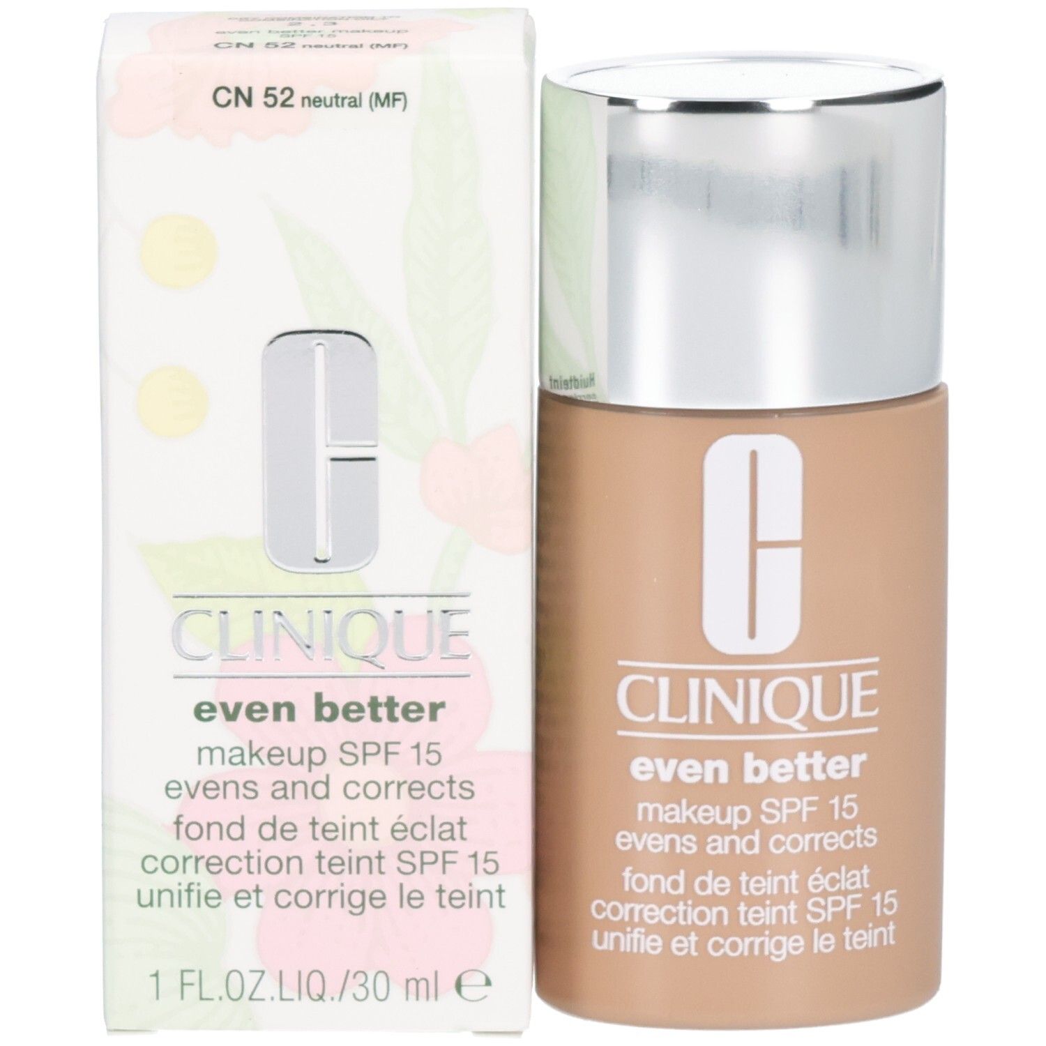 Clinique Even Better Makeup SPF 15 und Kartonverpackung, helle Hautfarbe.