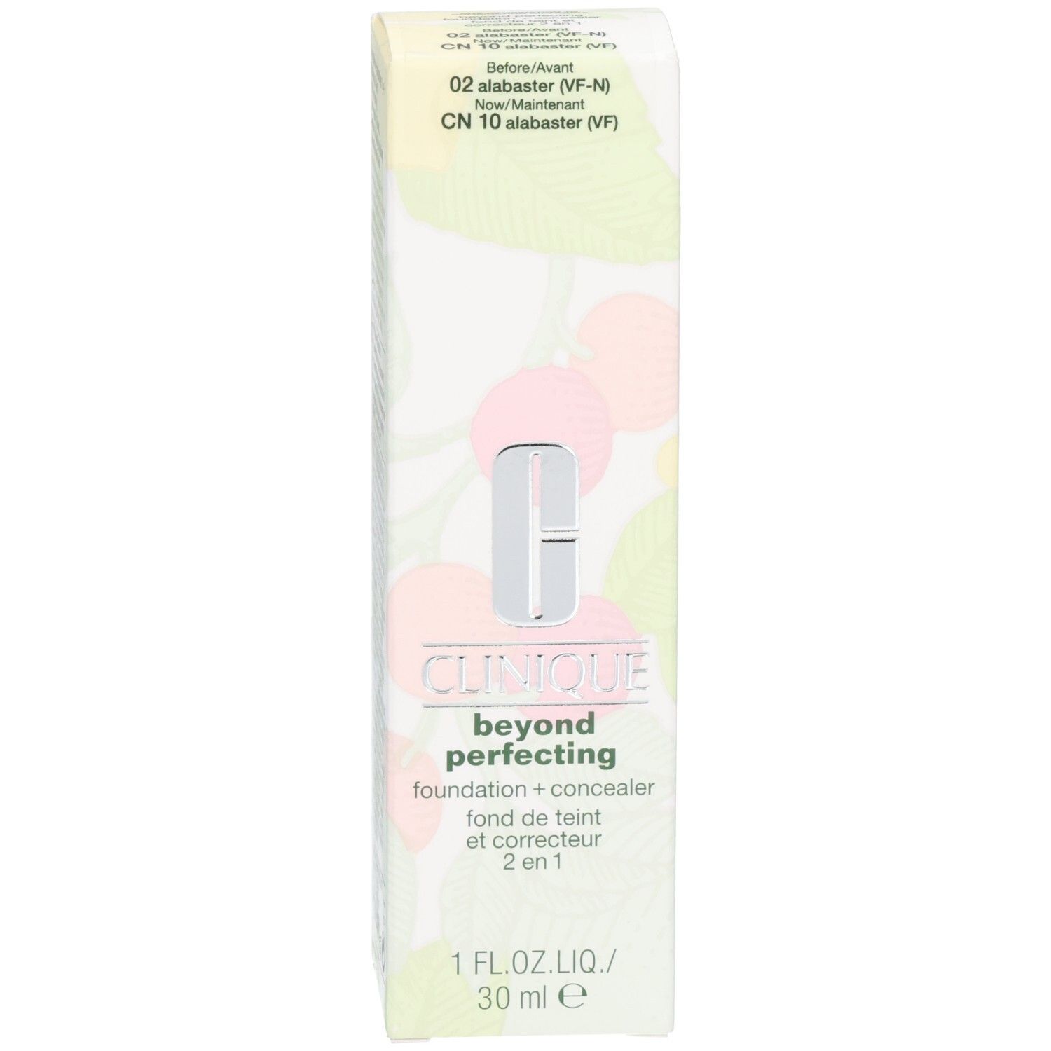 Umverpackung des Clinique Beyond Perfecting Foundation + Concealer mit Produktinformationen.